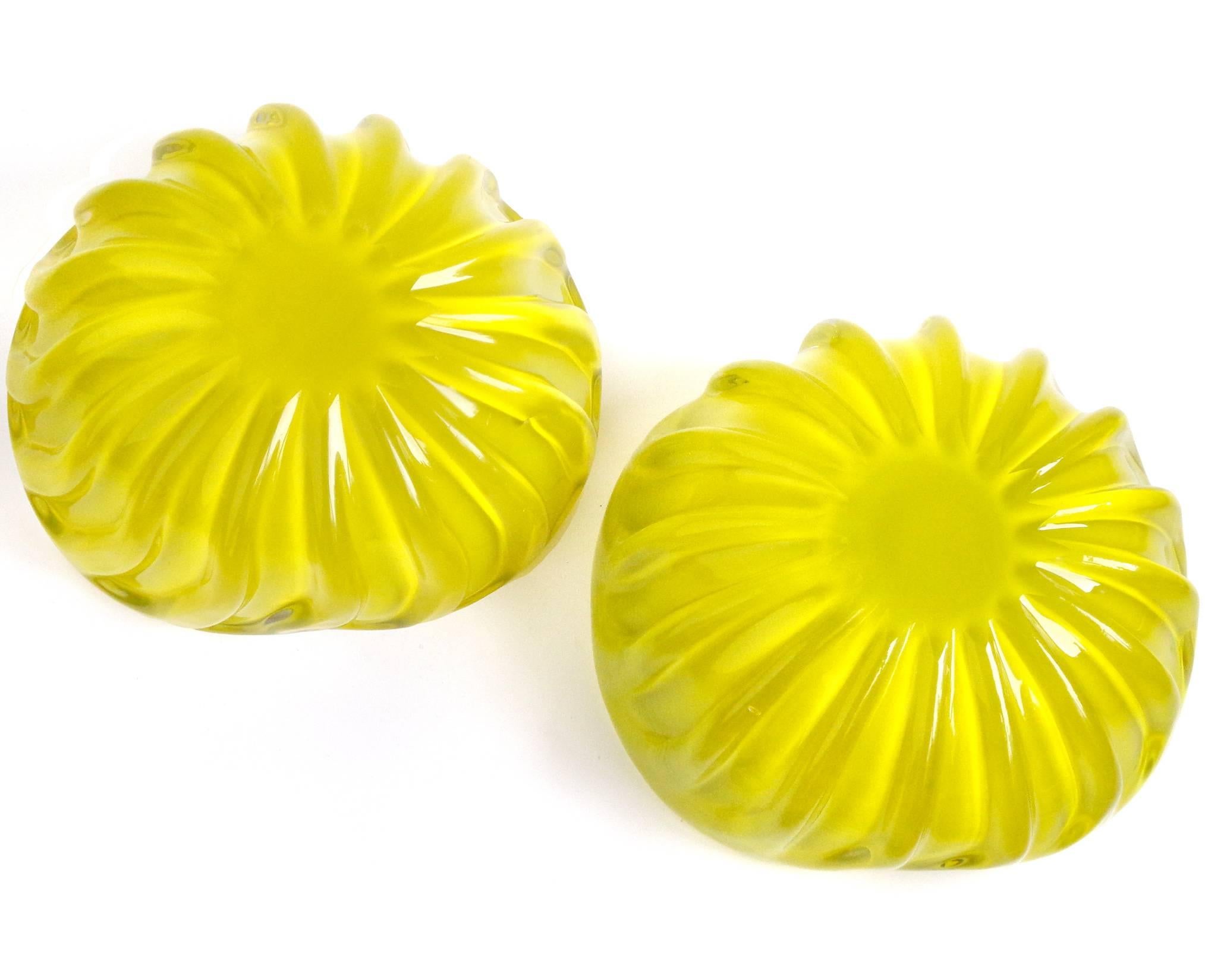 Murano Bright Yellow Over Black Italian Art Glass Decorative