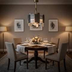 Murano Bronze and Silver Art Glass and Brass Chandelier and Pendants, 2020