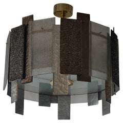 Murano Bronze and Silver Art Glass and Brass Chandelier and Pendants, 2020