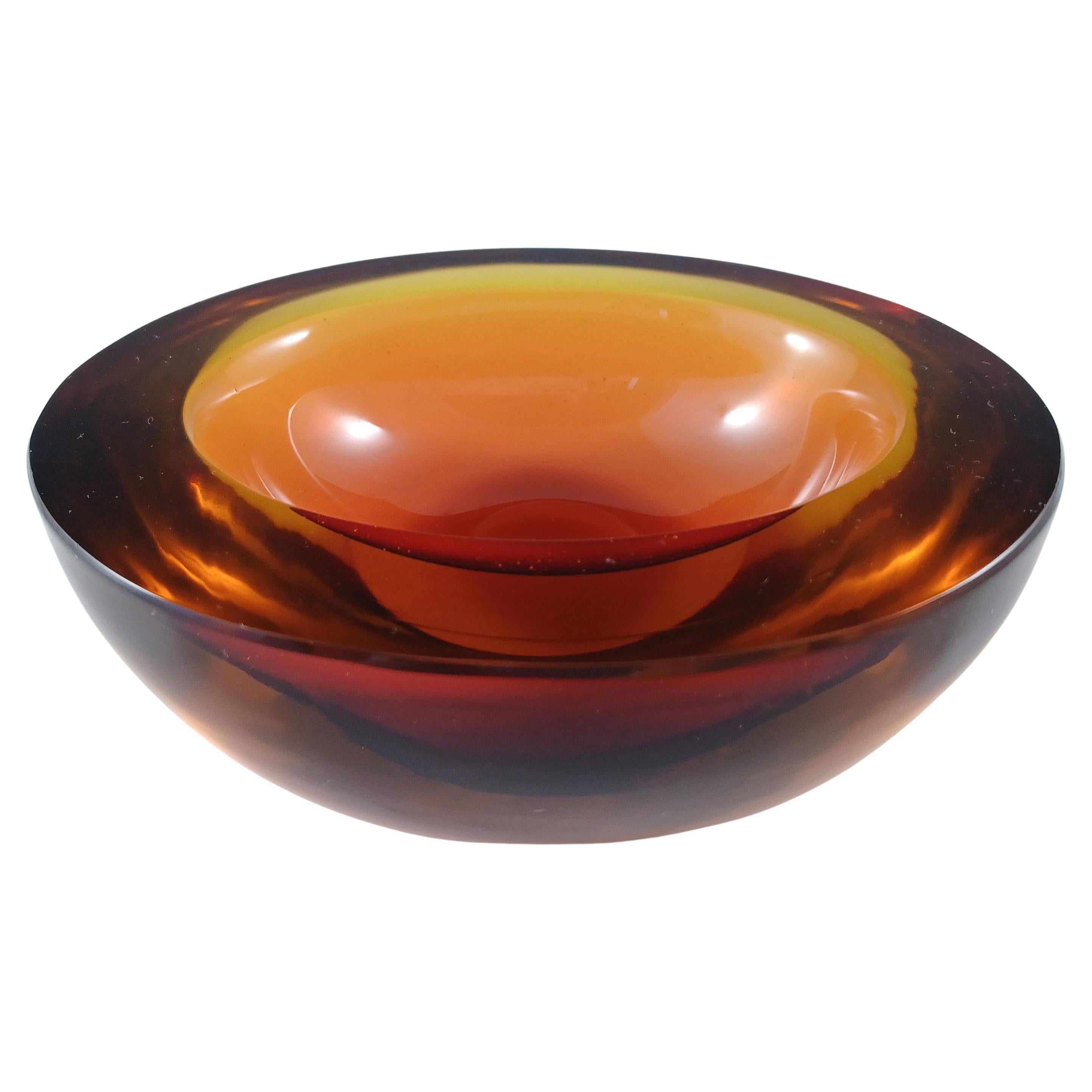 Murano Brown & Amber Sommerso Glass Circular Geode Bowl