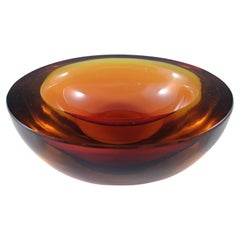 Ciotola geode circolare in vetro di Murano Glass Sommerso marrone e ambra