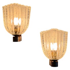 Murano "Bulicante" Glass and Brass Wall Sconces by Archimede Seguso, 1930s
