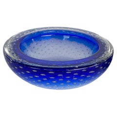 Murano Bullicante Blue to Clear Blown Glass Decorative Bowl
