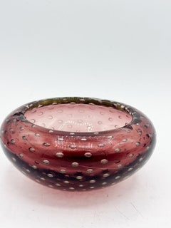Murano Bullicante Cranberry Sommerso Art Glass Ashtray, Italy 1960s