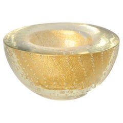 Murano "Bullicante" Glass Bowl with Gold signed by Venini, Italy, 1960s