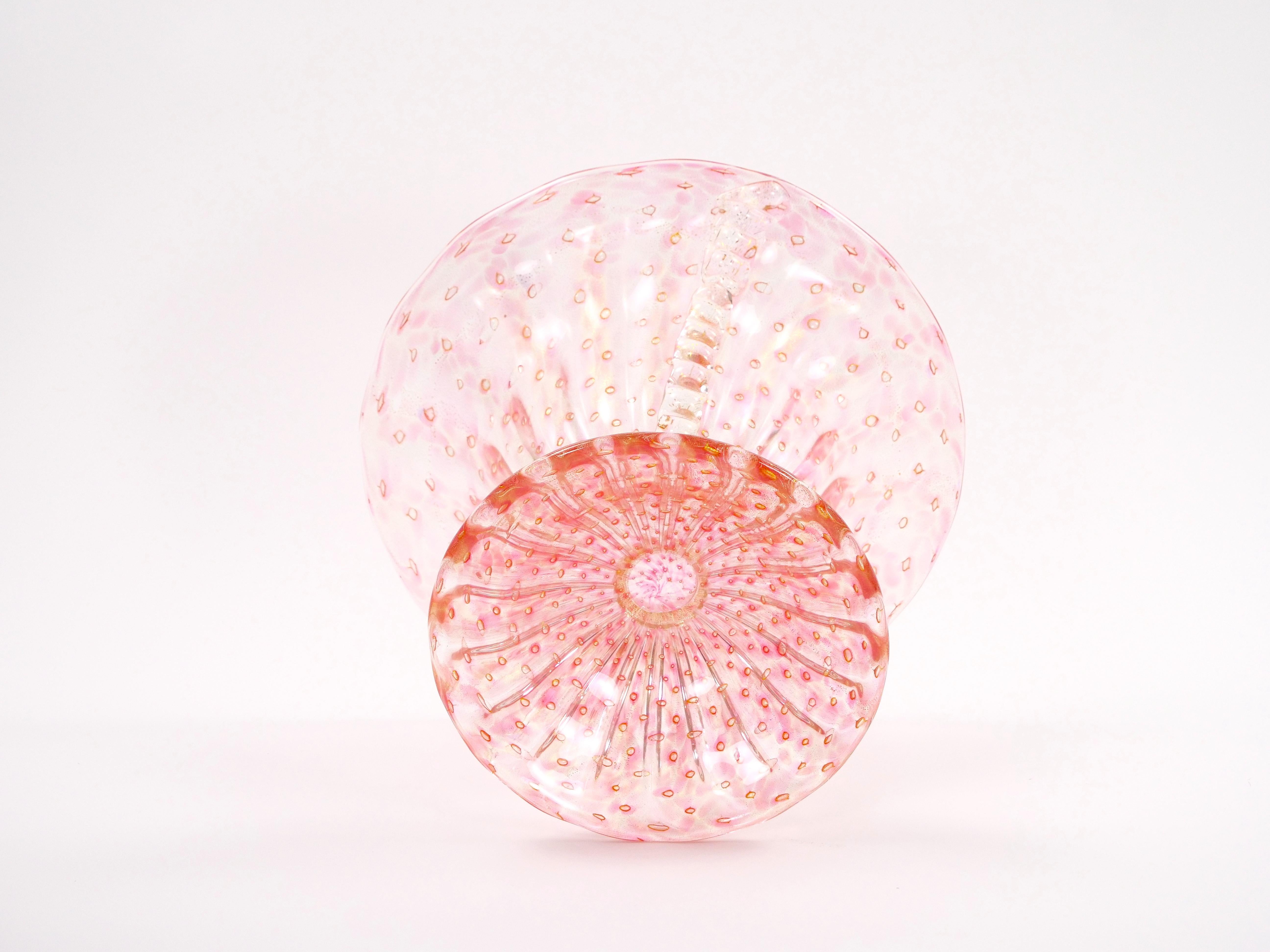 Bol de centre de table en verre de Murano Bullicante/Or infusé de couleur rose en vente 3