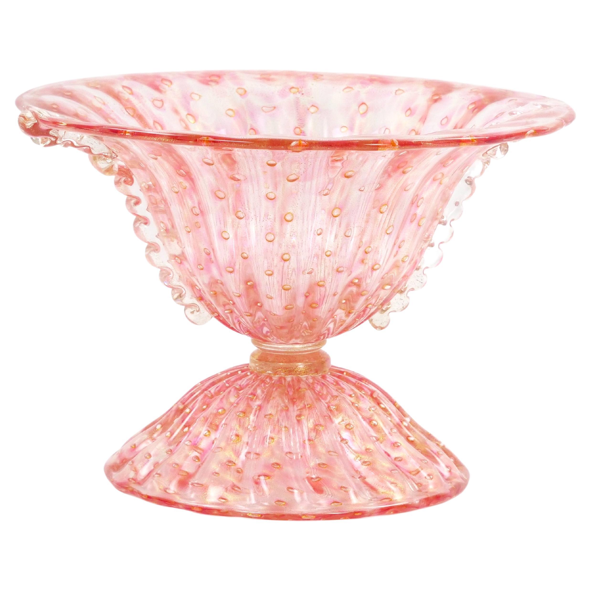 Bol de centre de table en verre de Murano Bullicante/Or infusé de couleur rose en vente