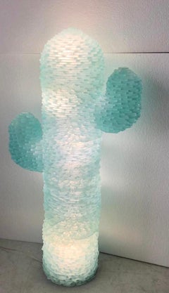Murano Cactus Art glass Round Water Green Color Floor Lamp, 1970