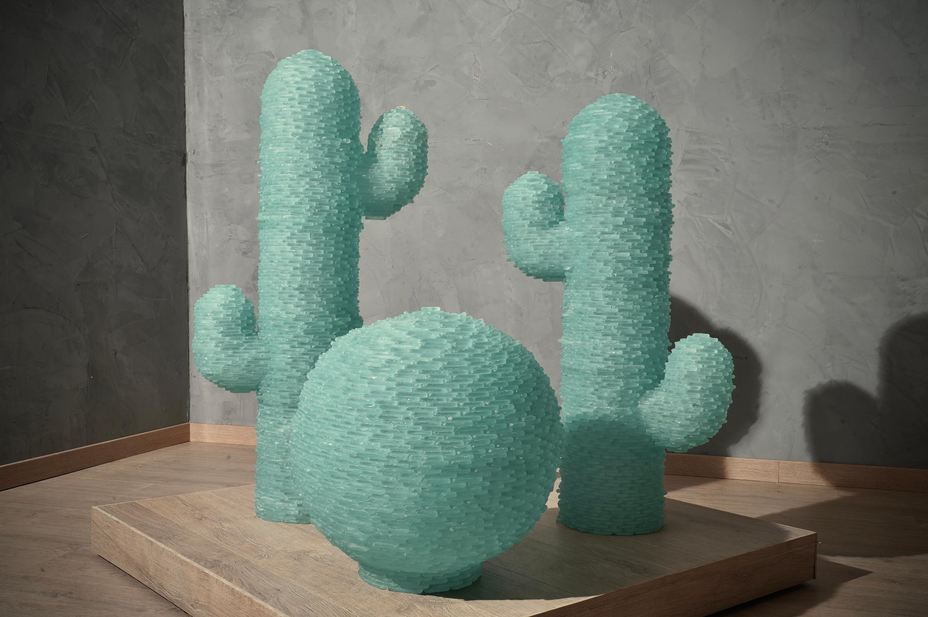 italien Lampadaire rond en verre d'art de Murano Cactus de couleur vert eau, 1970 en vente
