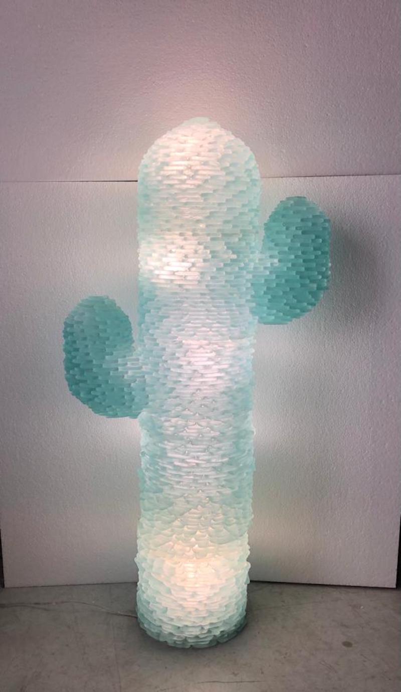 Murano Cactus Art glass Round Water Green Color Floor Lamp, 1970 For Sale 1