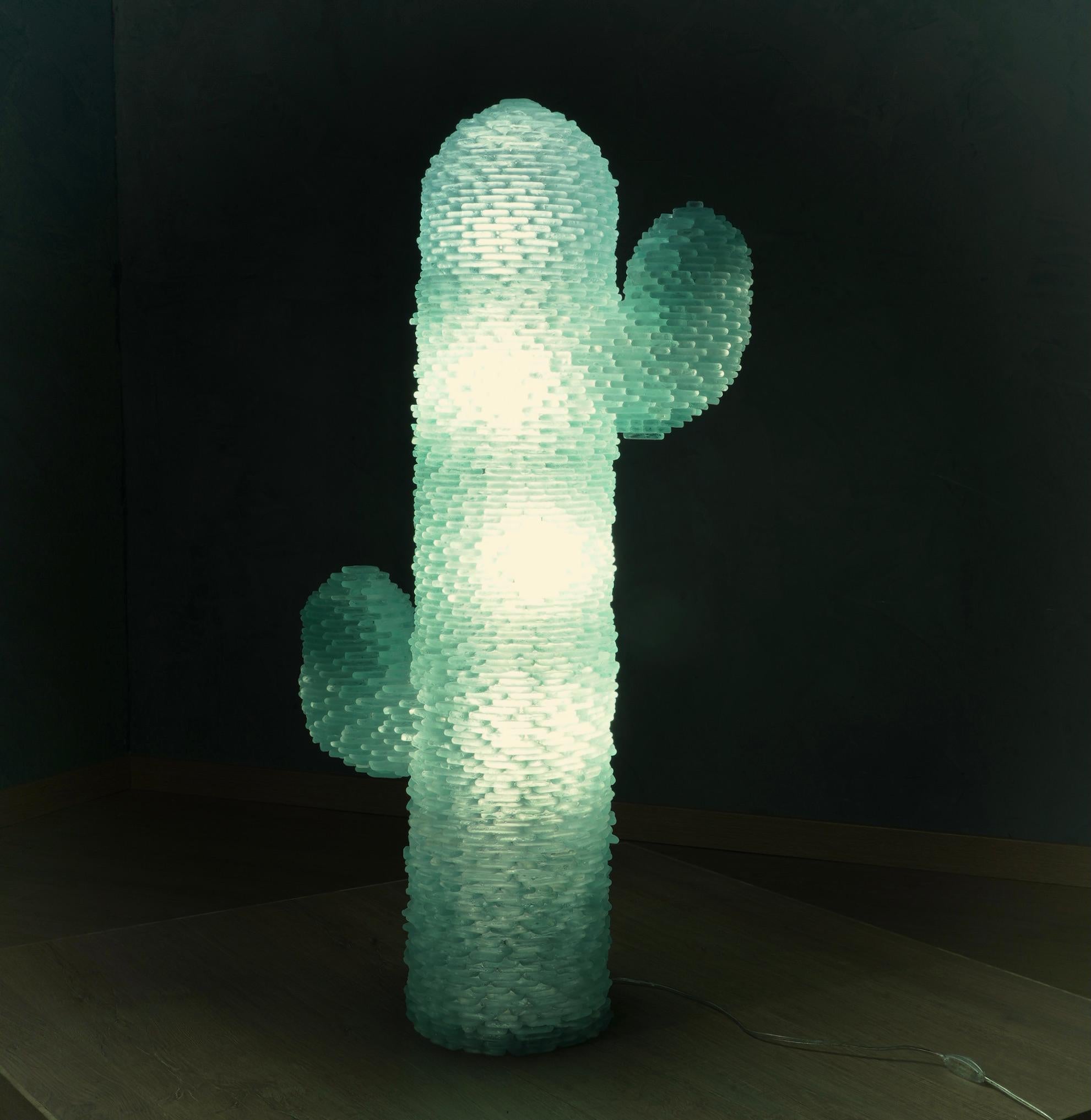 Murano Cactus Art glass Round Water Green Color Floor Lamp, 1970 For Sale 2