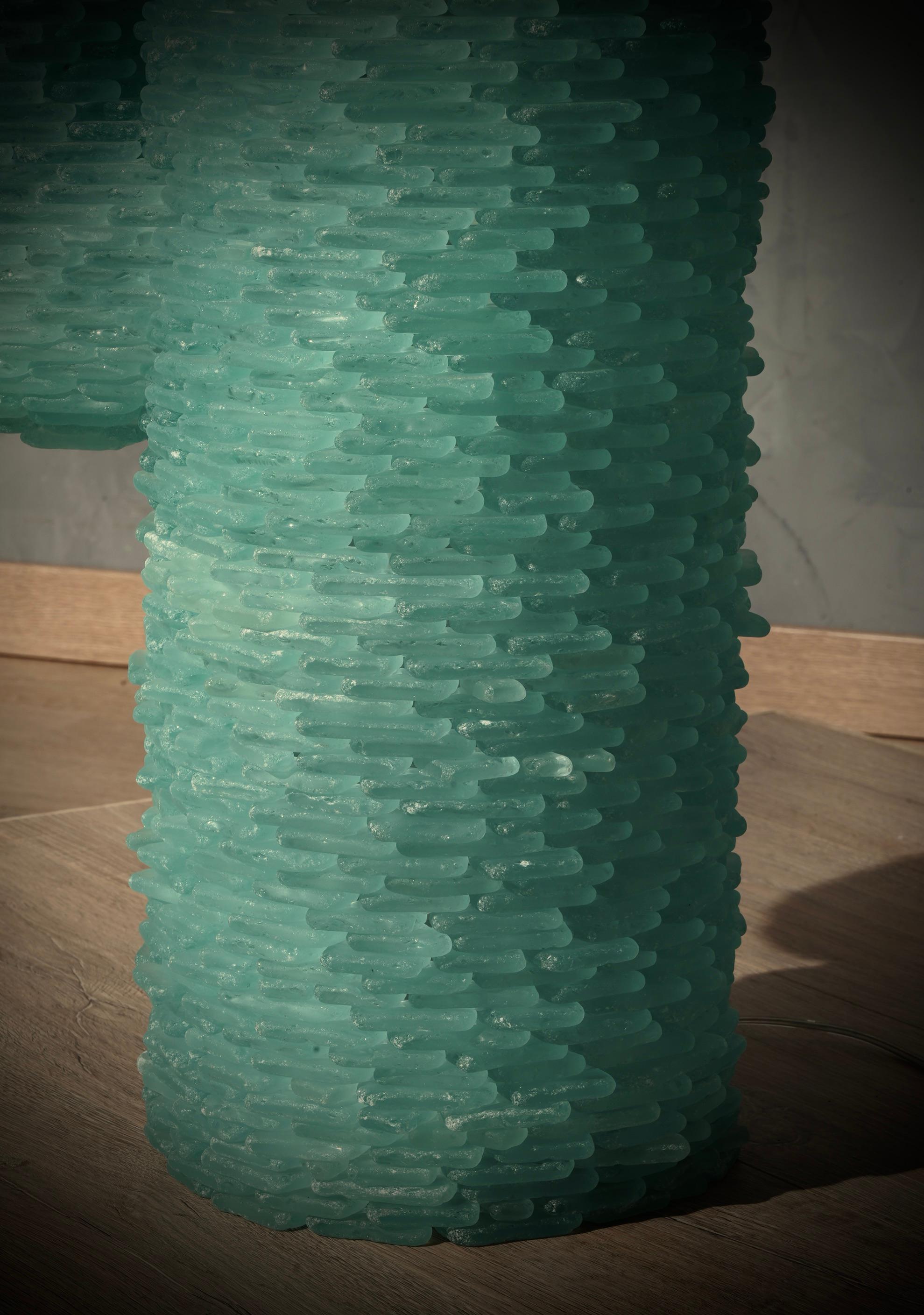 Stehlampe aus Murano-Kactus-Kunstglas in runder Wassergrüner Farbe, 1970 (Glaskunst) im Angebot
