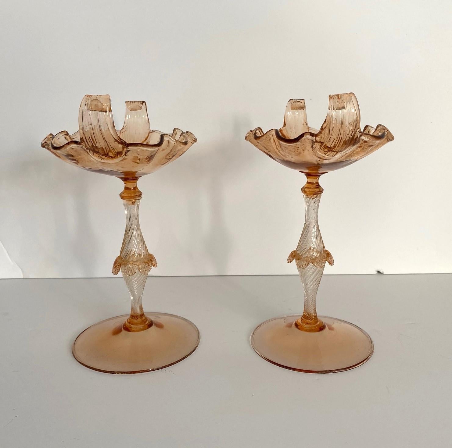 Italian Murano Candy Compote Bowl Set of 2