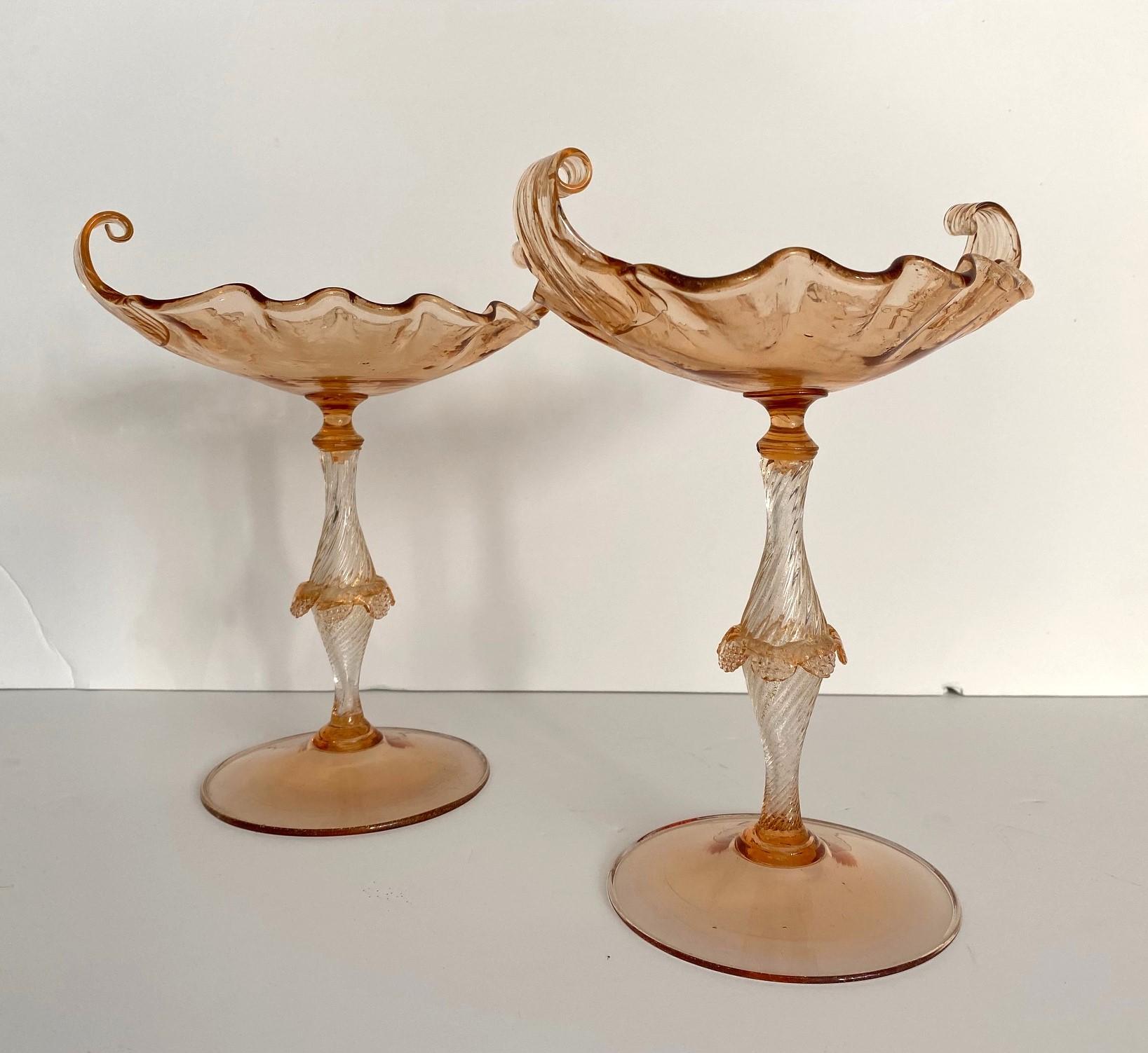 Mid-20th Century Murano Candy Compote Bowl Set of 2 For Sale