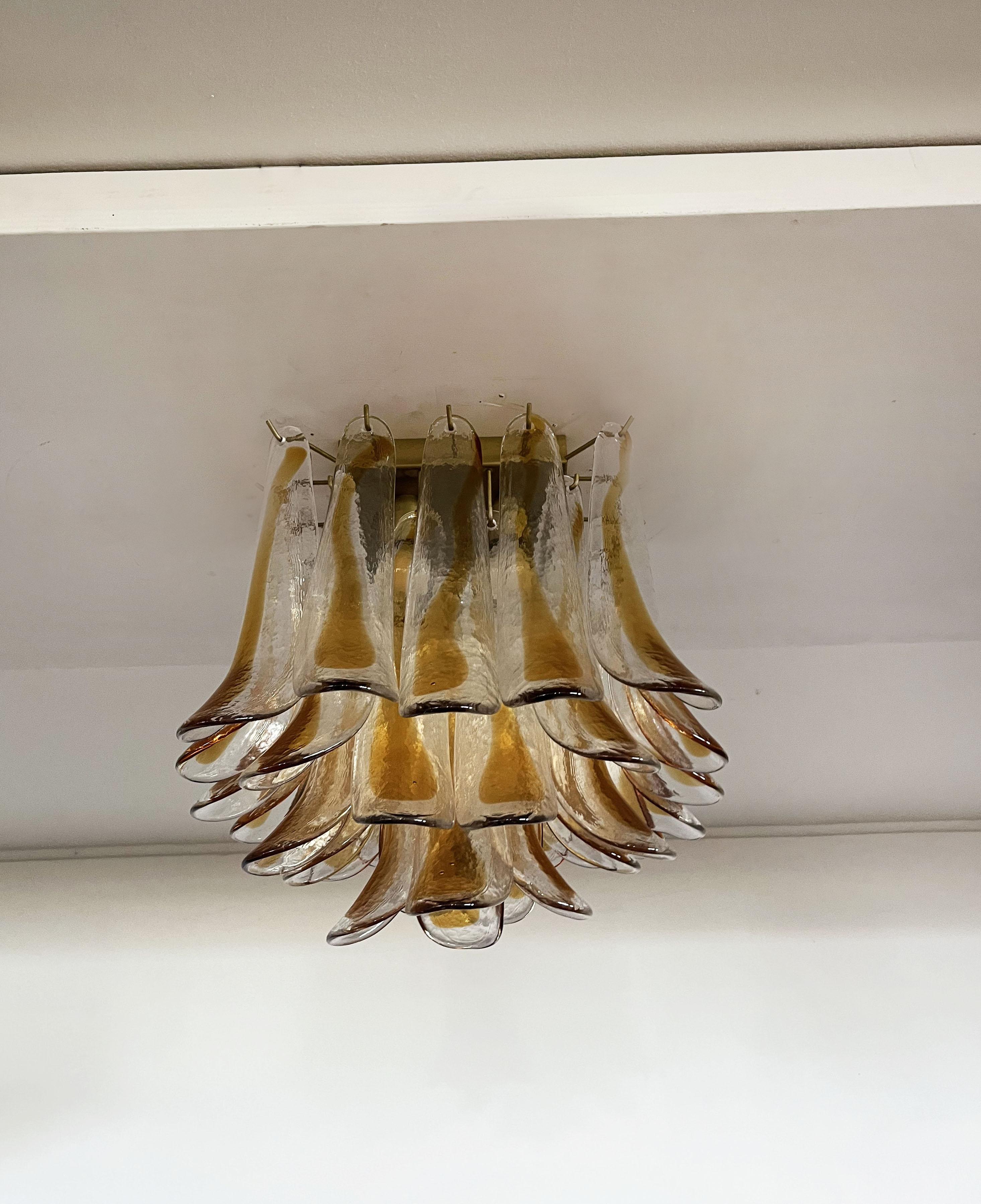 Murano Ceiling Lamp, 32 Amber and Clear Glass Petals For Sale 4