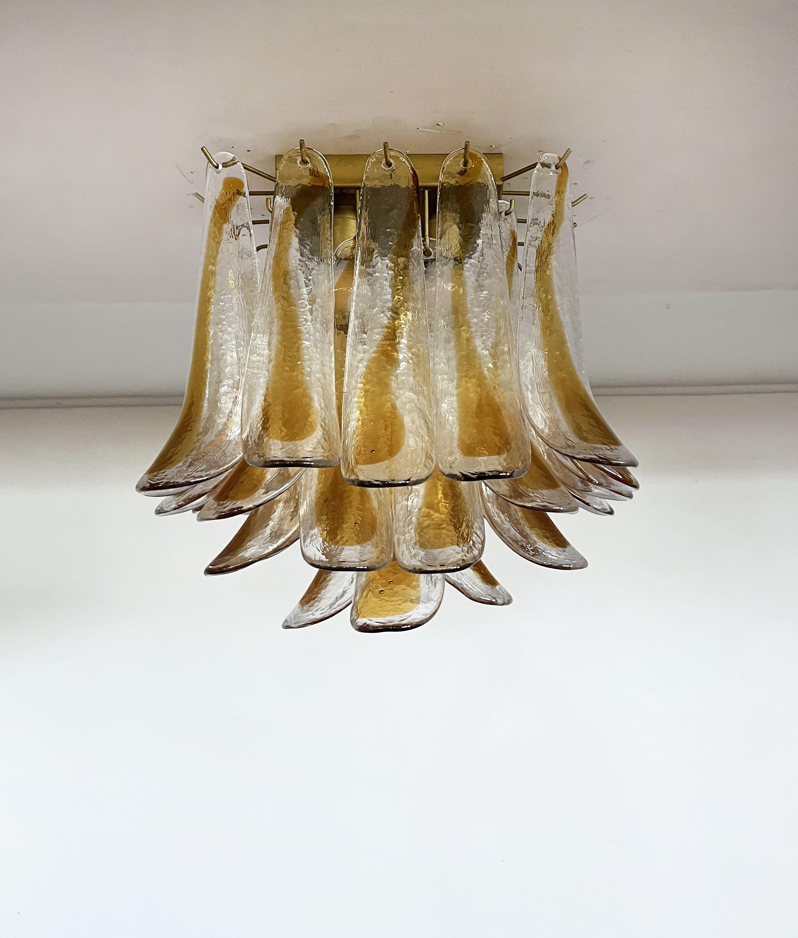 Murano Ceiling Lamp, 32 Amber and Clear Glass Petals For Sale 5