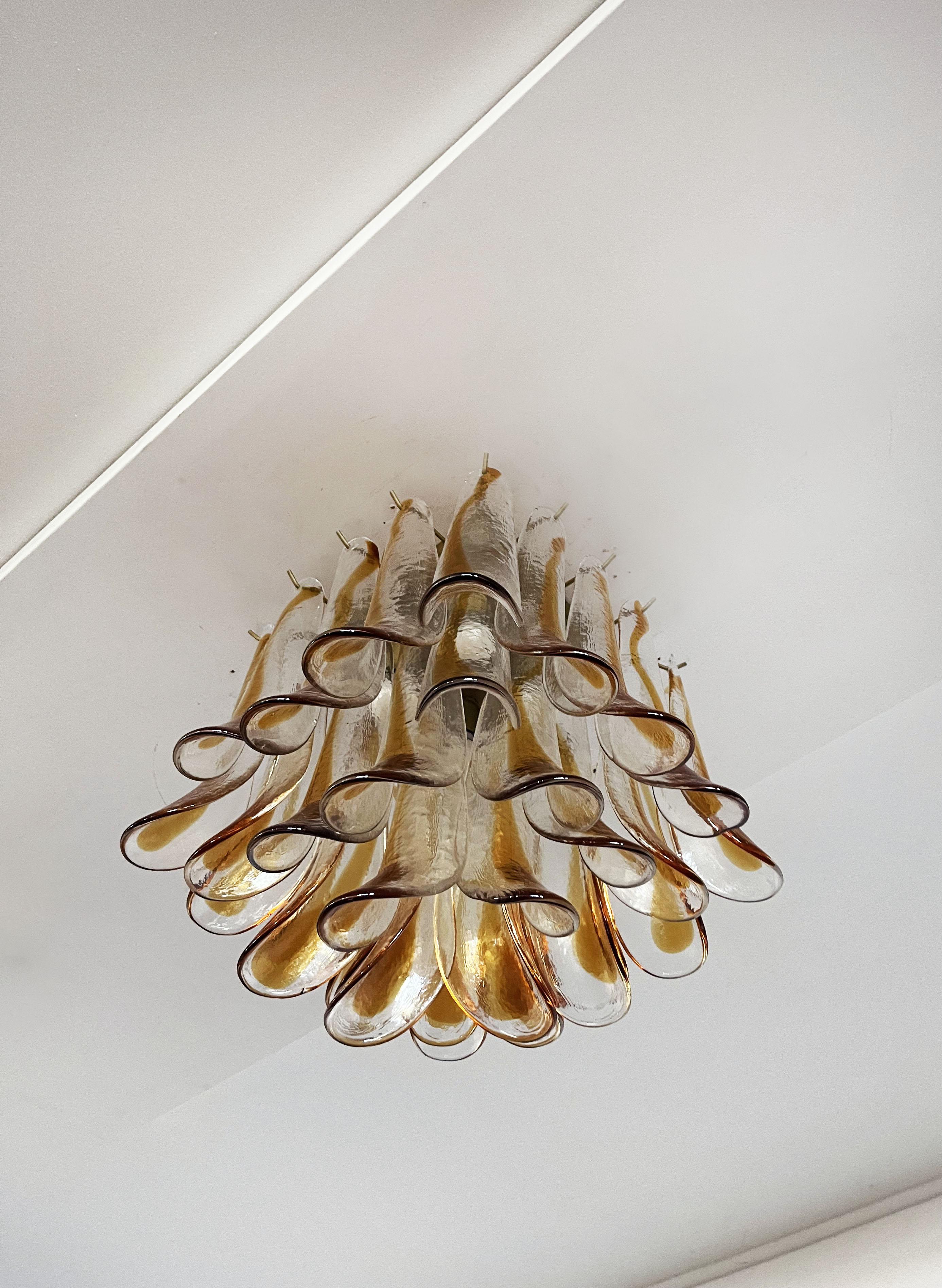 Murano Ceiling Lamp, 32 Amber and Clear Glass Petals For Sale 7