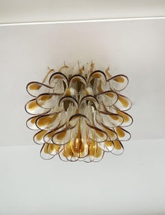 Murano Ceiling Lamp, 32 Amber and Clear Glass Petals