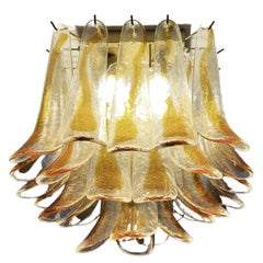 Murano Ceiling Lamp, 32 Amber and Clear Glass Petals