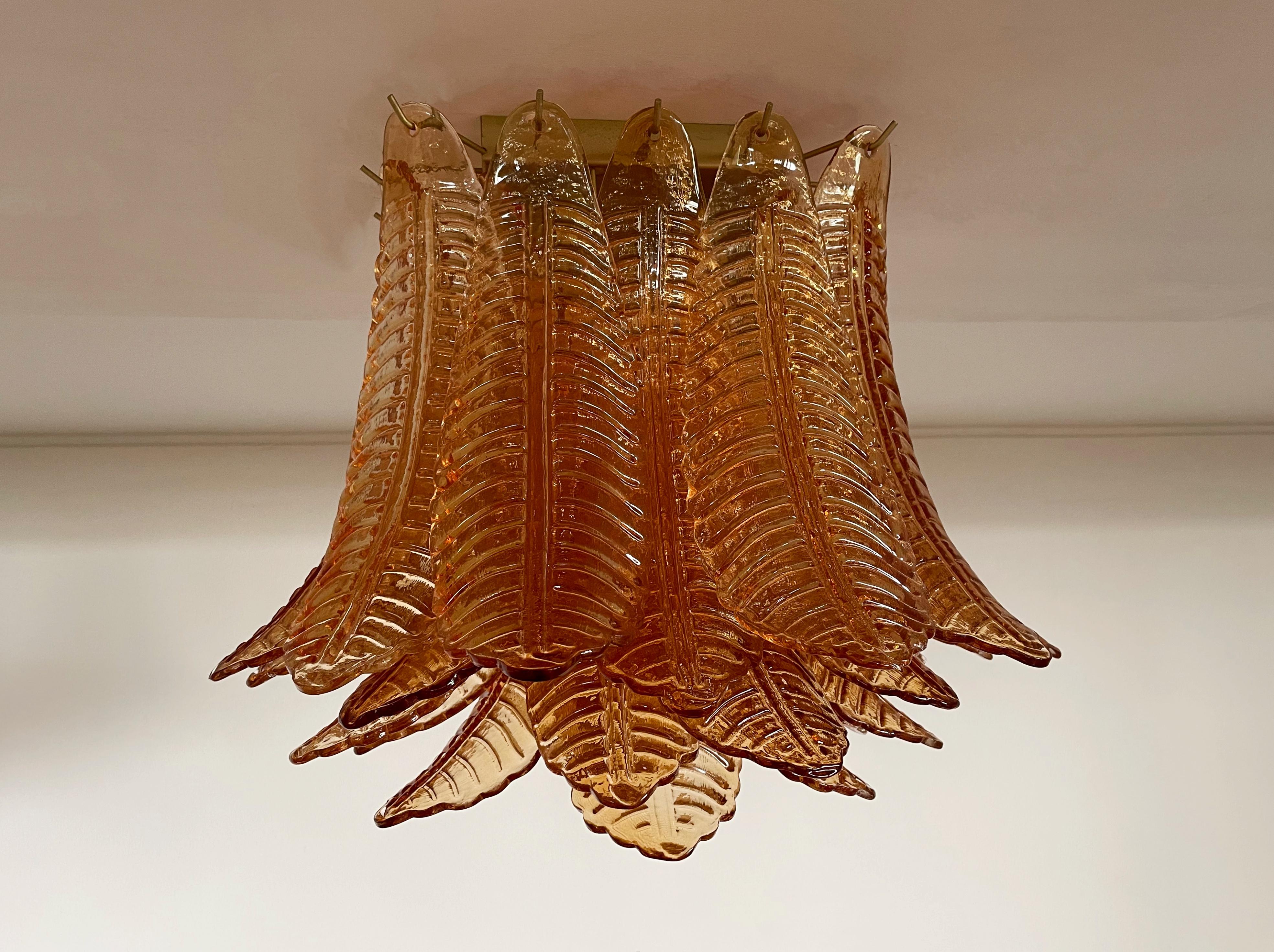20th Century Murano ceiling lamp – 32  amber felci glasses in vendita