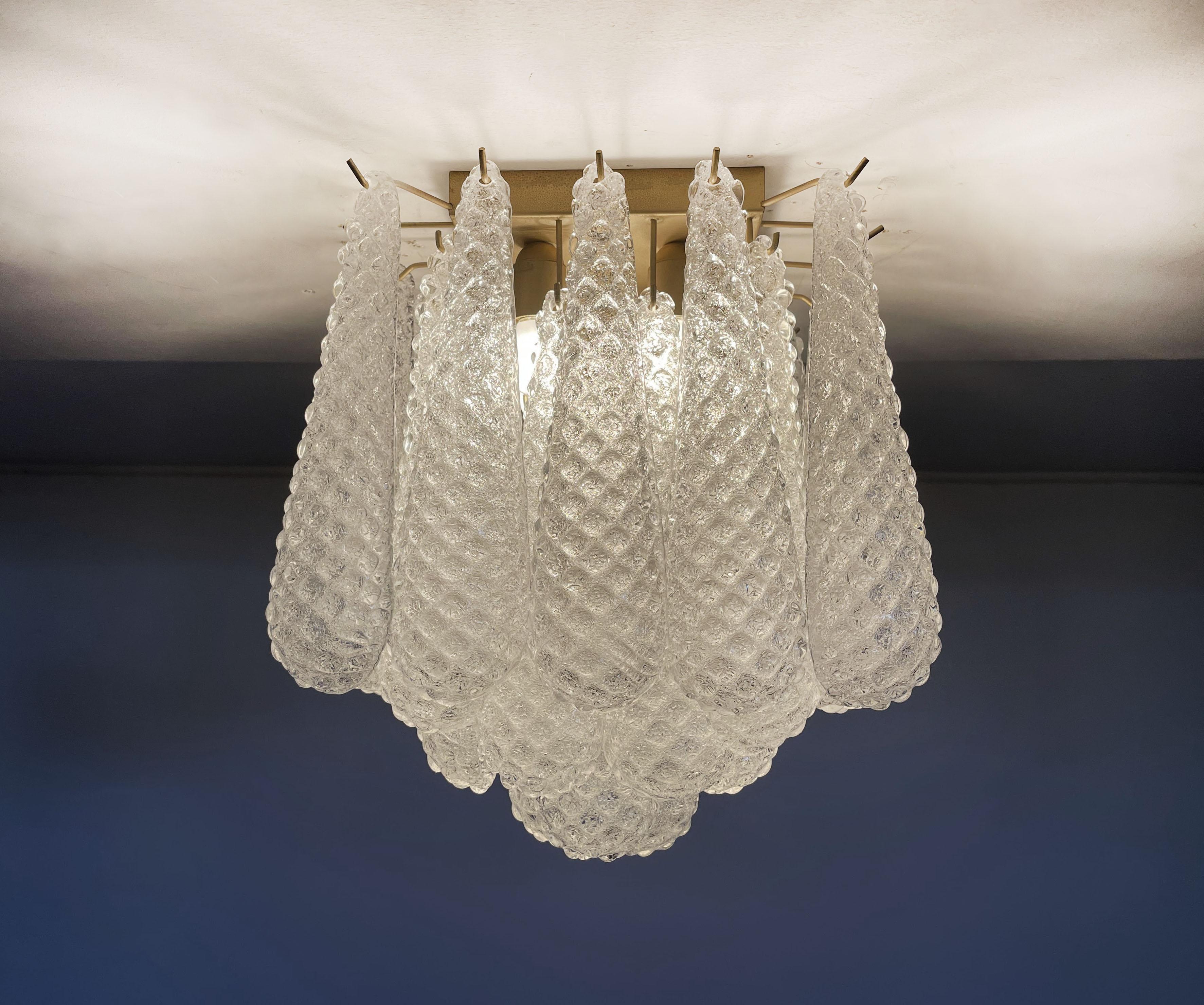 Industrial Murano Ceiling Lamp, 32 Clear Glass Petal Drops