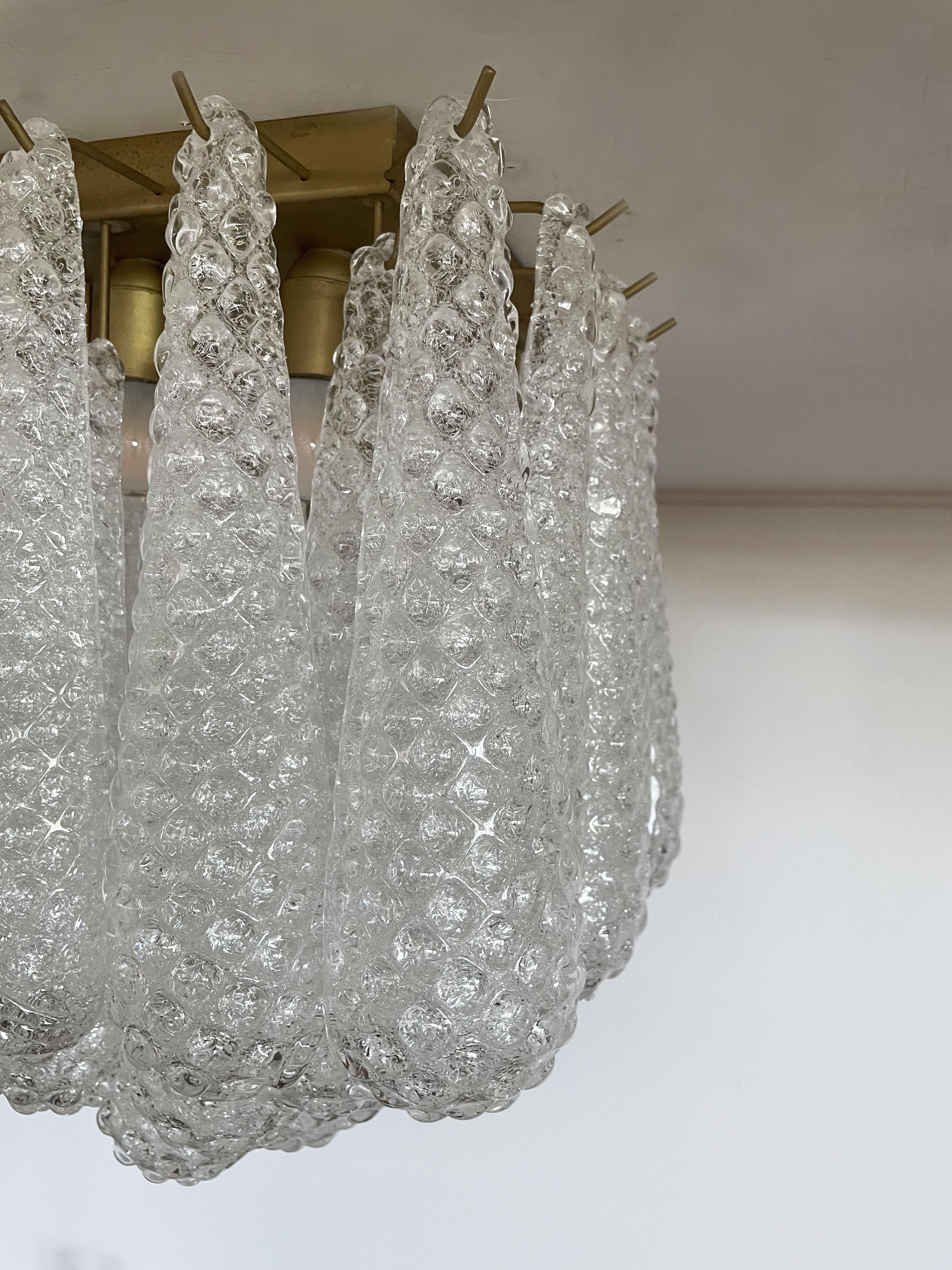 Italian Murano Ceiling Lamp, 32 Clear Glass Petal Drops For Sale