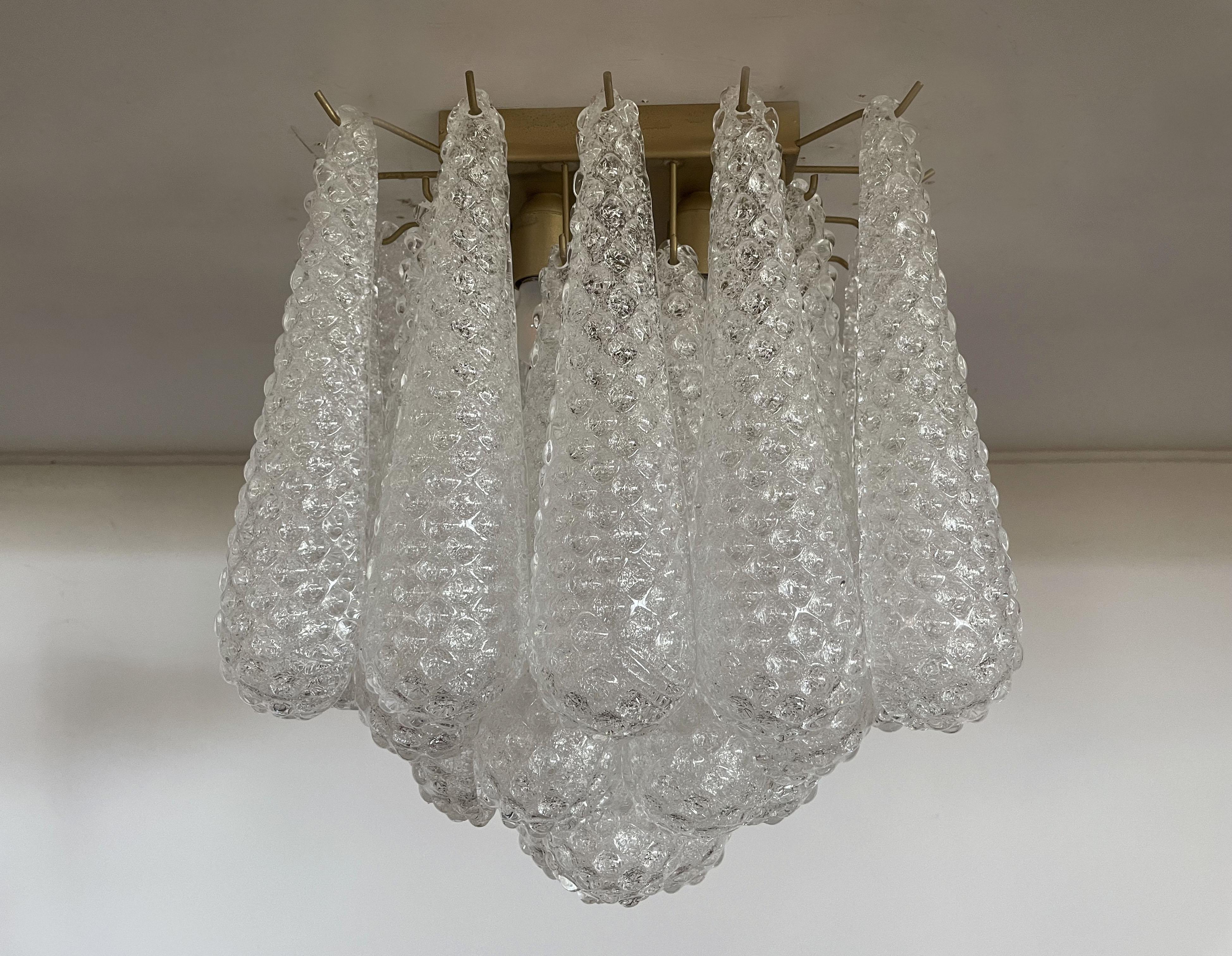 20th Century Murano Ceiling Lamp, 32 Clear Glass Petal Drops For Sale