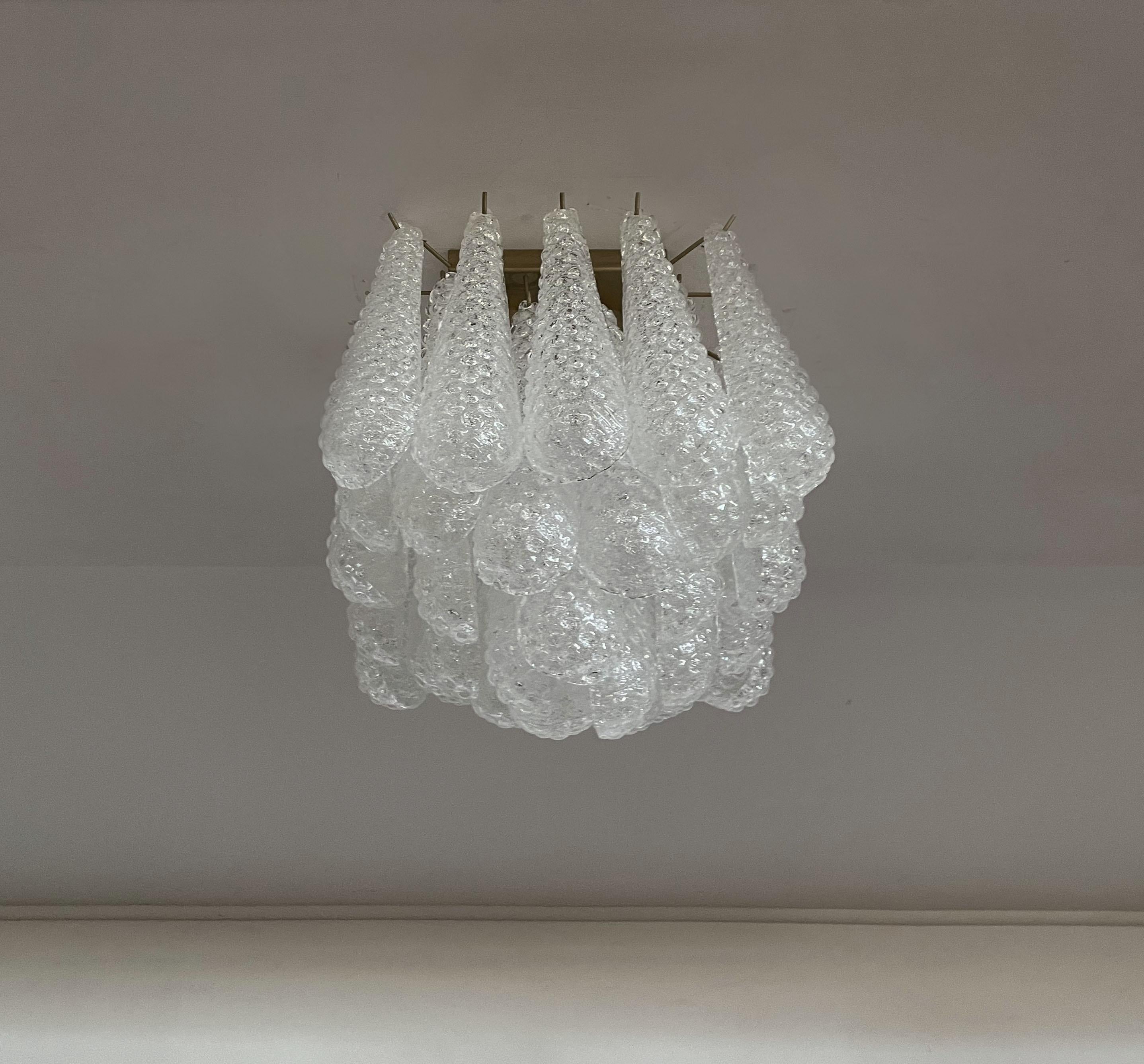 Murano Ceiling Lamp, 32 Clear Glass Petal Drops For Sale 1