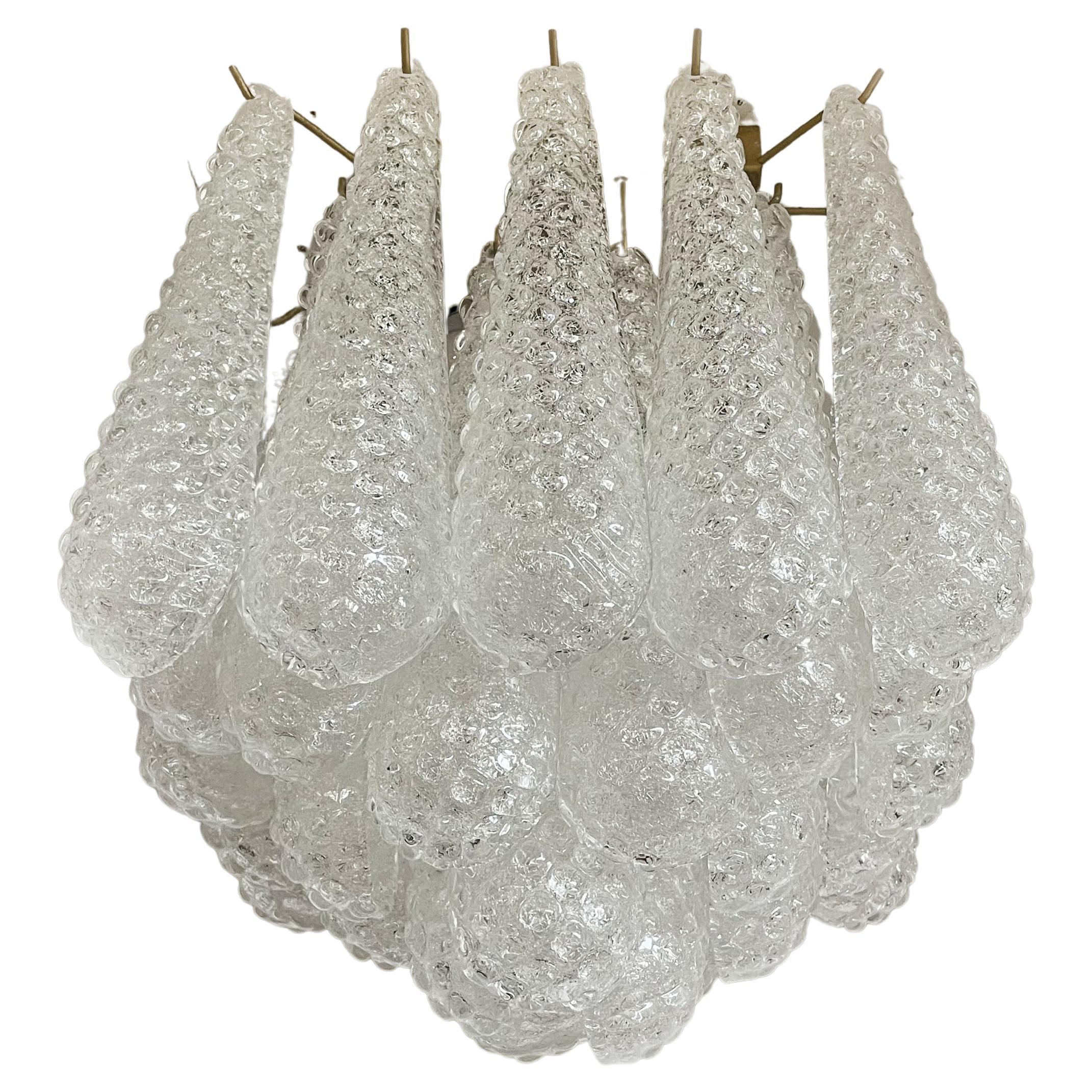 Murano Ceiling Lamp, 32 Clear Glass Petal Drops For Sale