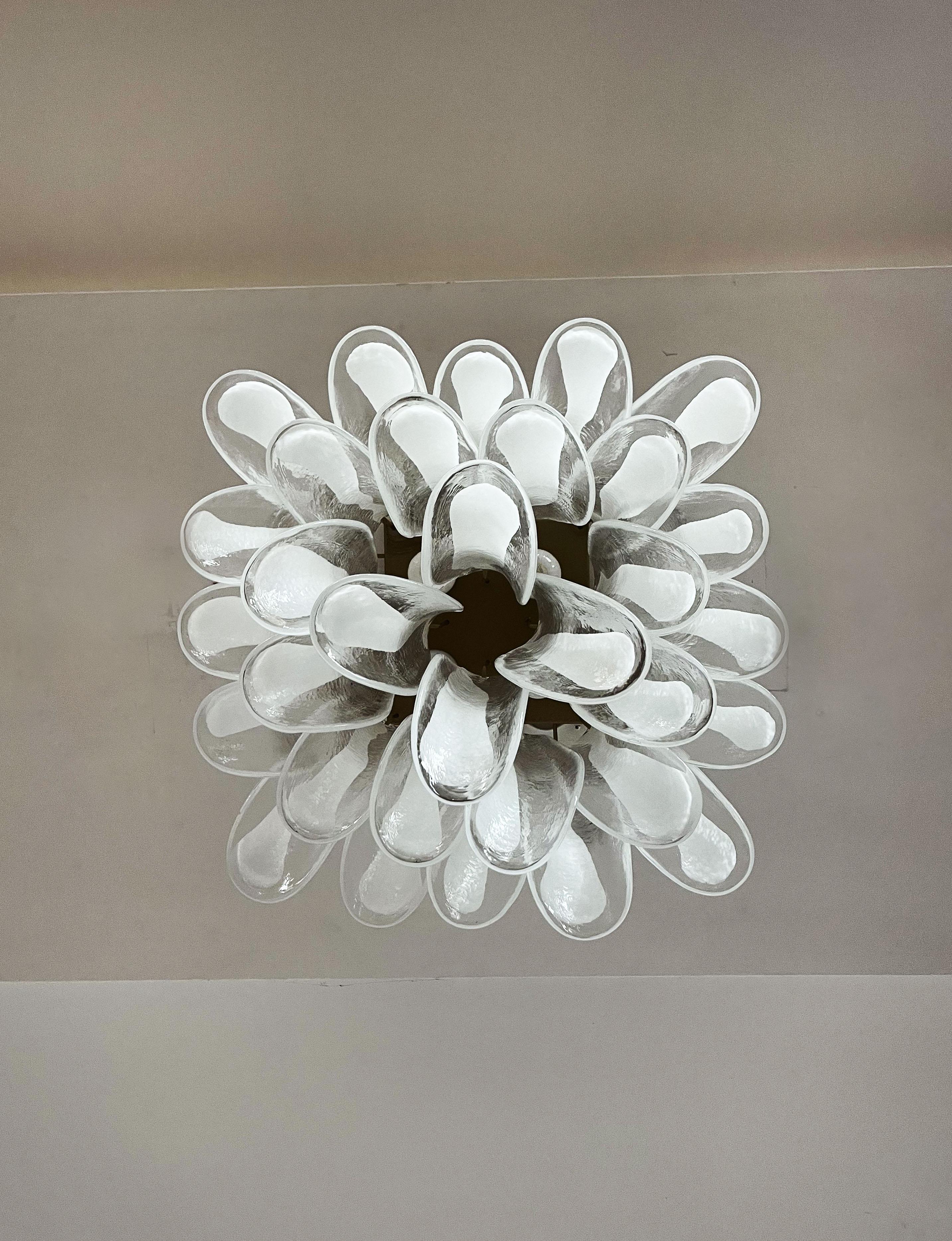 Murano Ceiling Lamp, 32 Lattimo and Clear Glass Petals For Sale 8