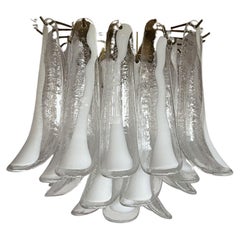 Murano Ceiling Lamp, 32 Lattimo and Clear Glass Petals