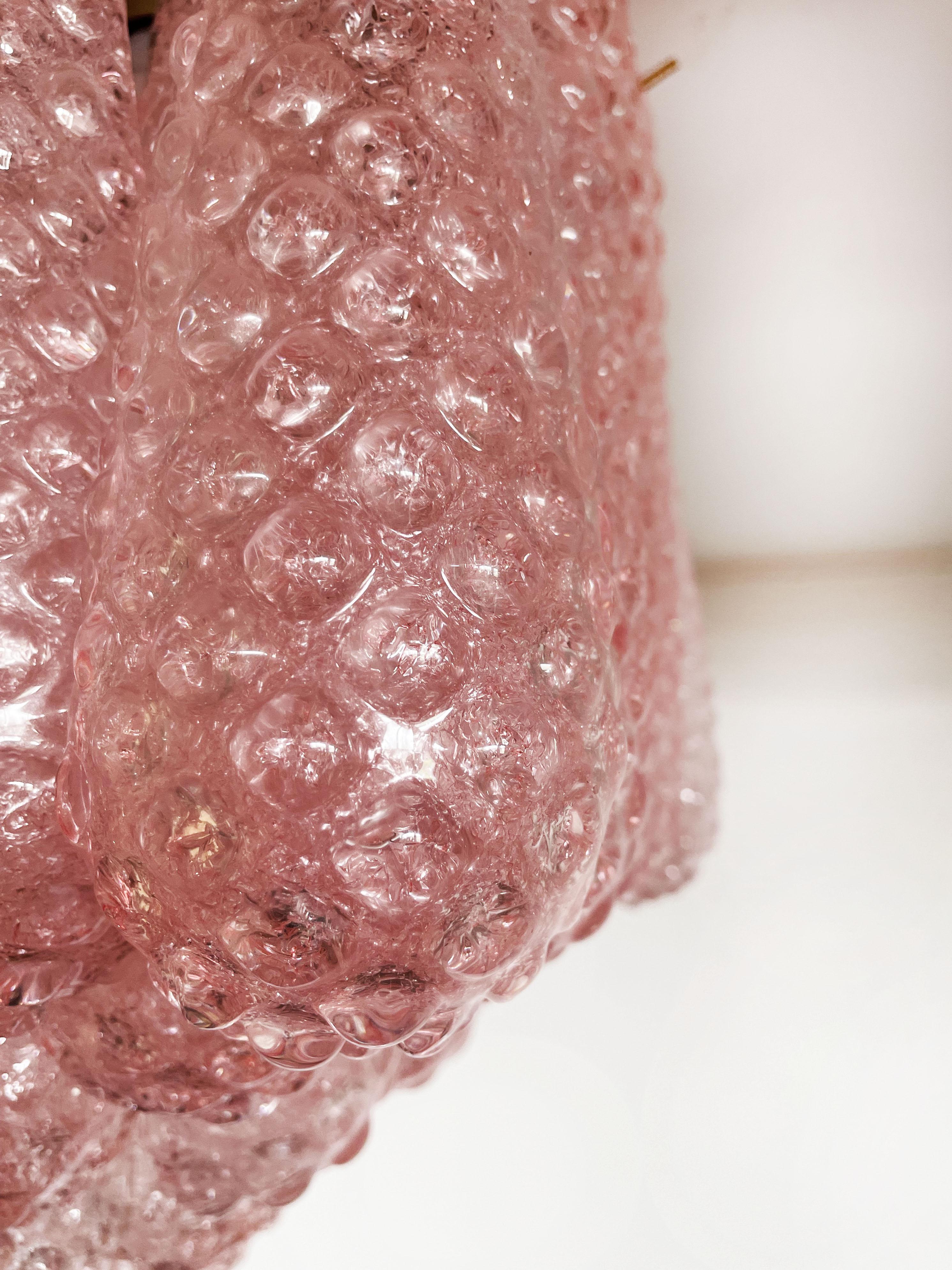 Murano ceiling lamp - 32 pink glass petal drops For Sale 8