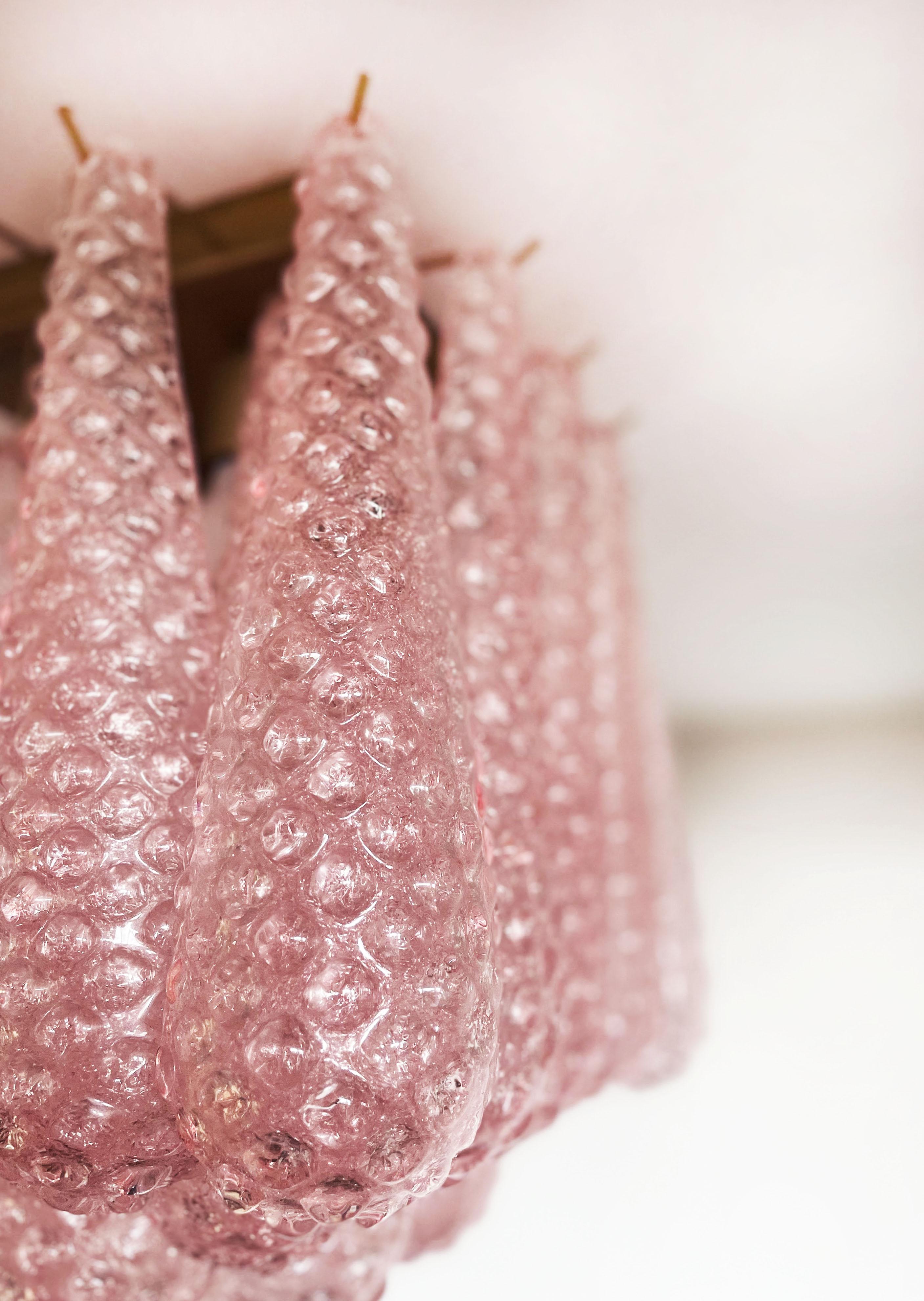 Murano ceiling lamp - 32 pink glass petal drops For Sale 9