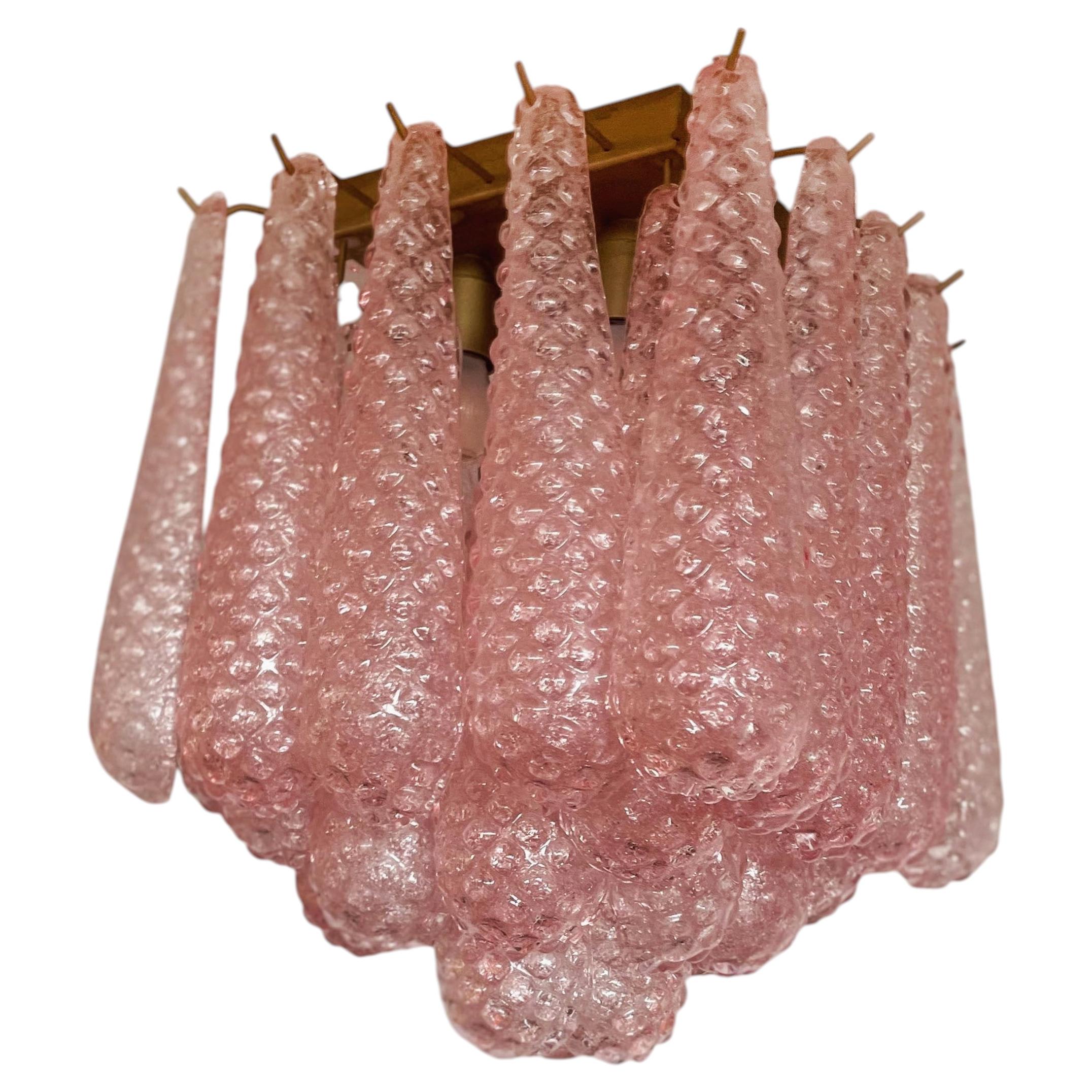 Murano ceiling lamp - 32 pink glass petal drops For Sale