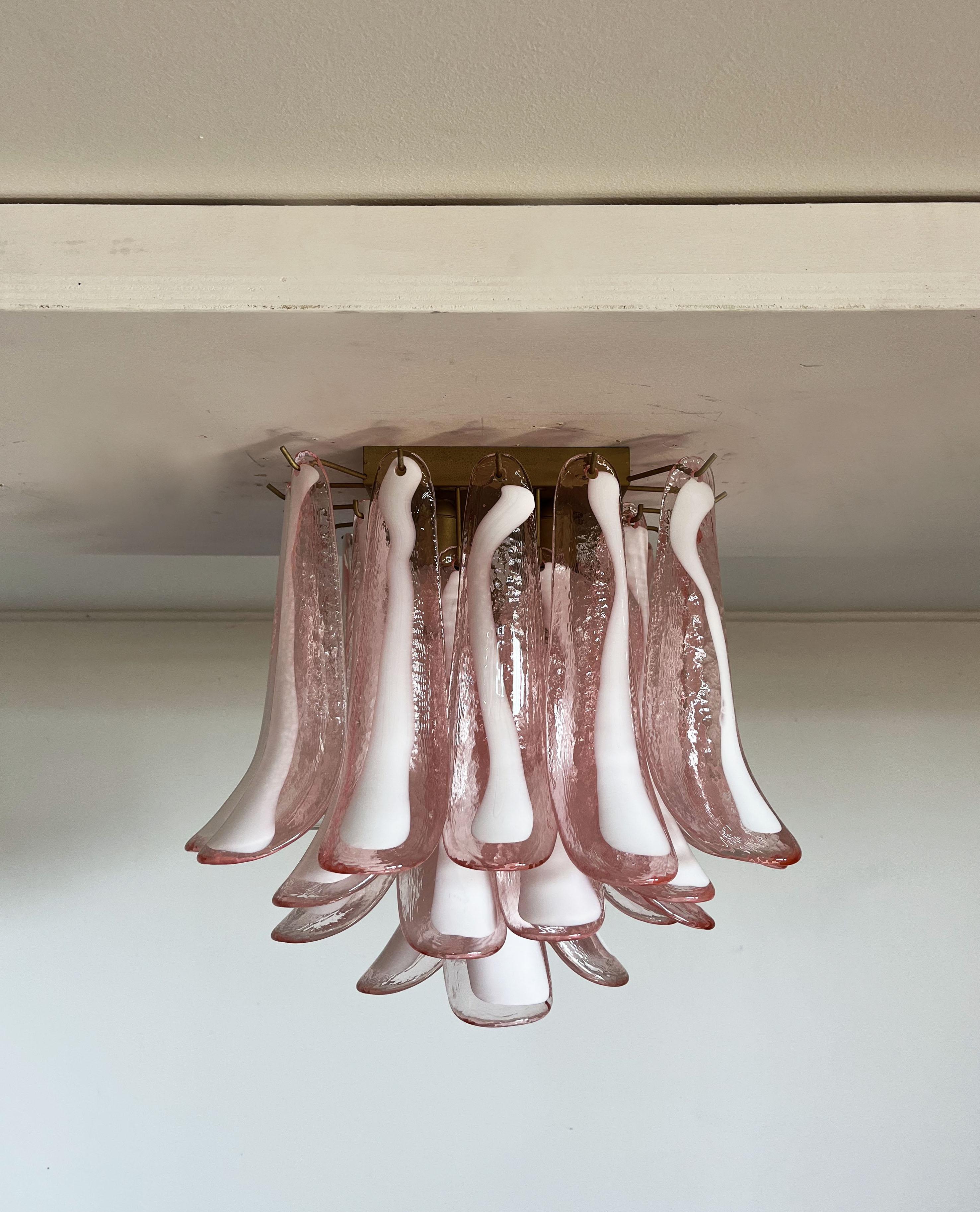Mid-Century Modern Murano ceiling lamp - 32 PINK glass petals For Sale