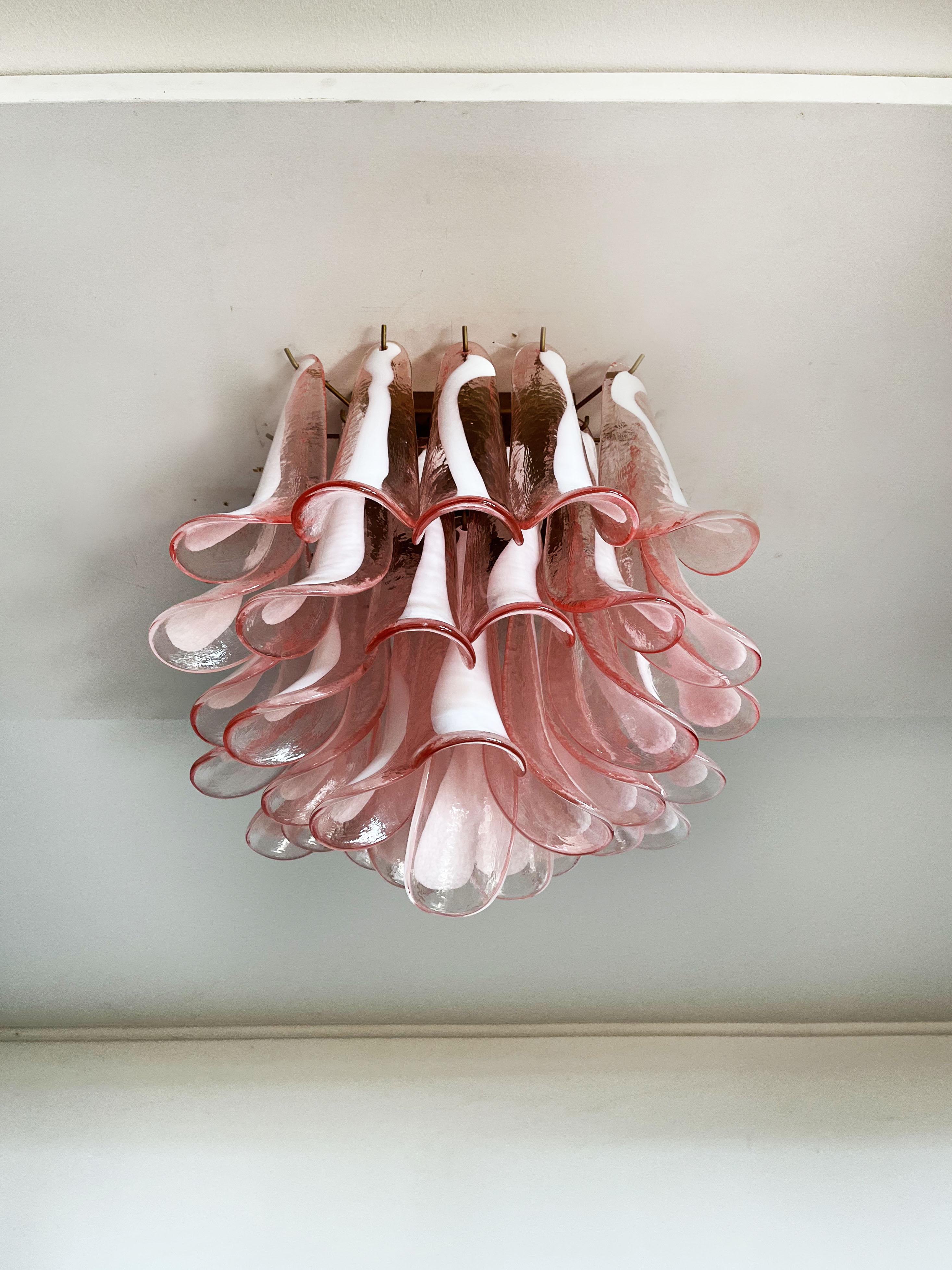 Galvanized Murano ceiling lamp - 32 PINK glass petals For Sale