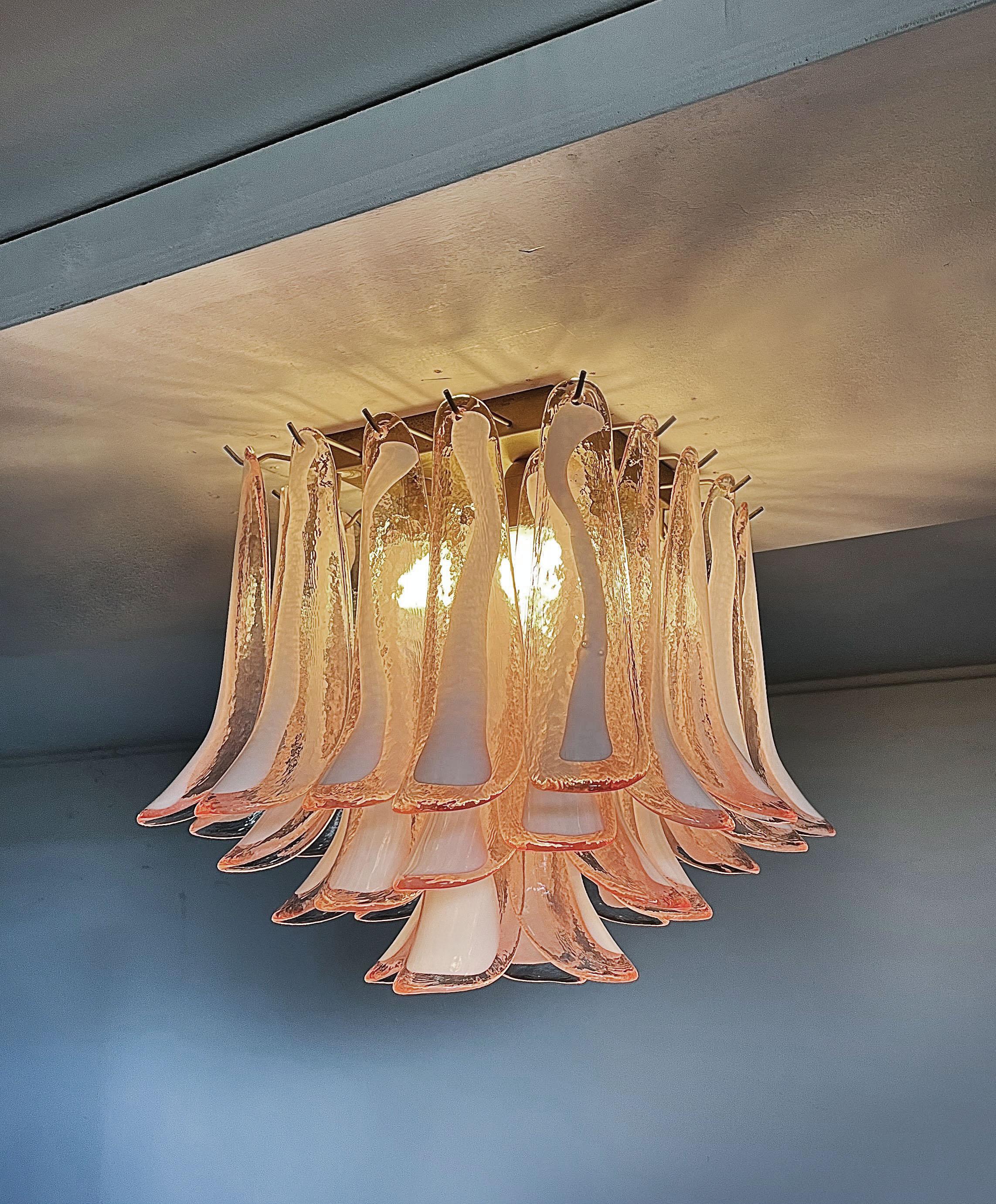 20th Century Murano ceiling lamp - 32 PINK glass petals For Sale