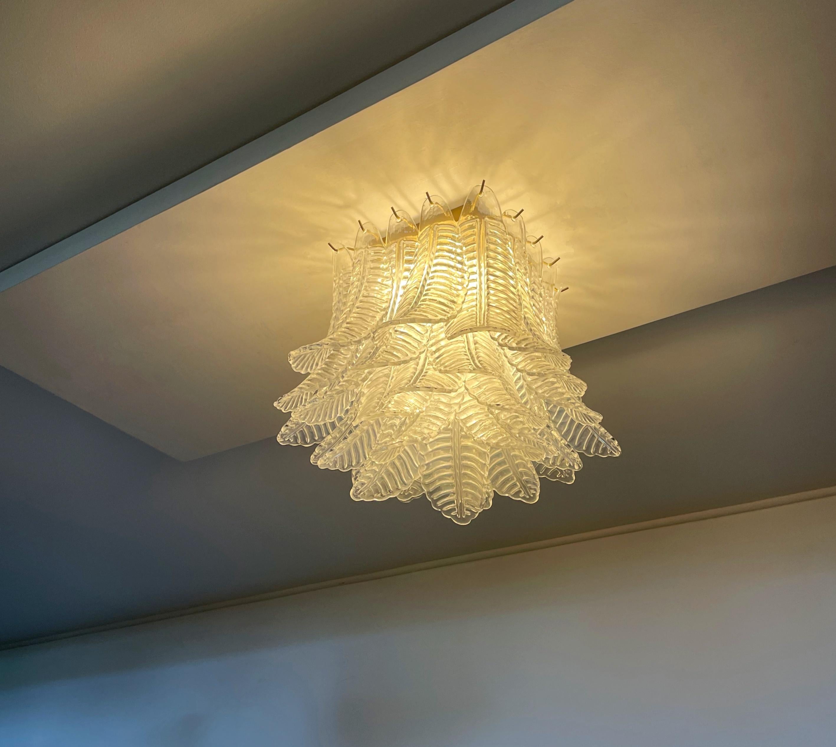 Murano ceiling lamp – 32 transparent felci glasses in vendita 3