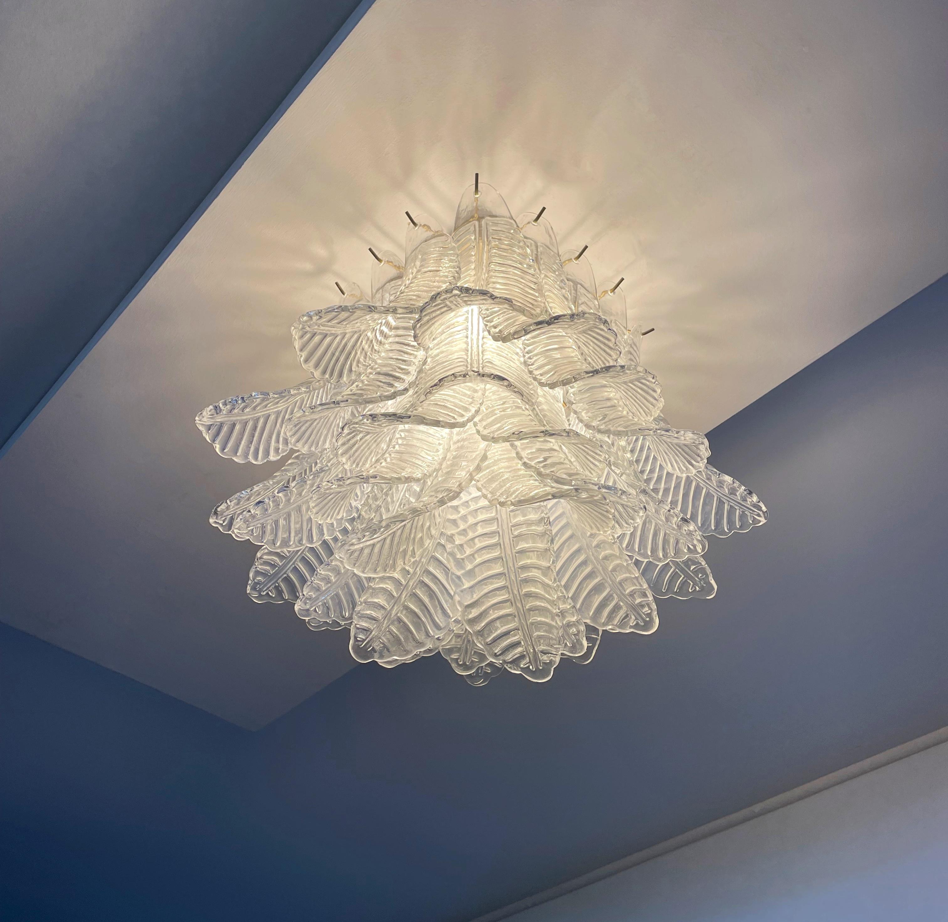 Murano ceiling lamp – 32 transparent felci glasses in vendita 4