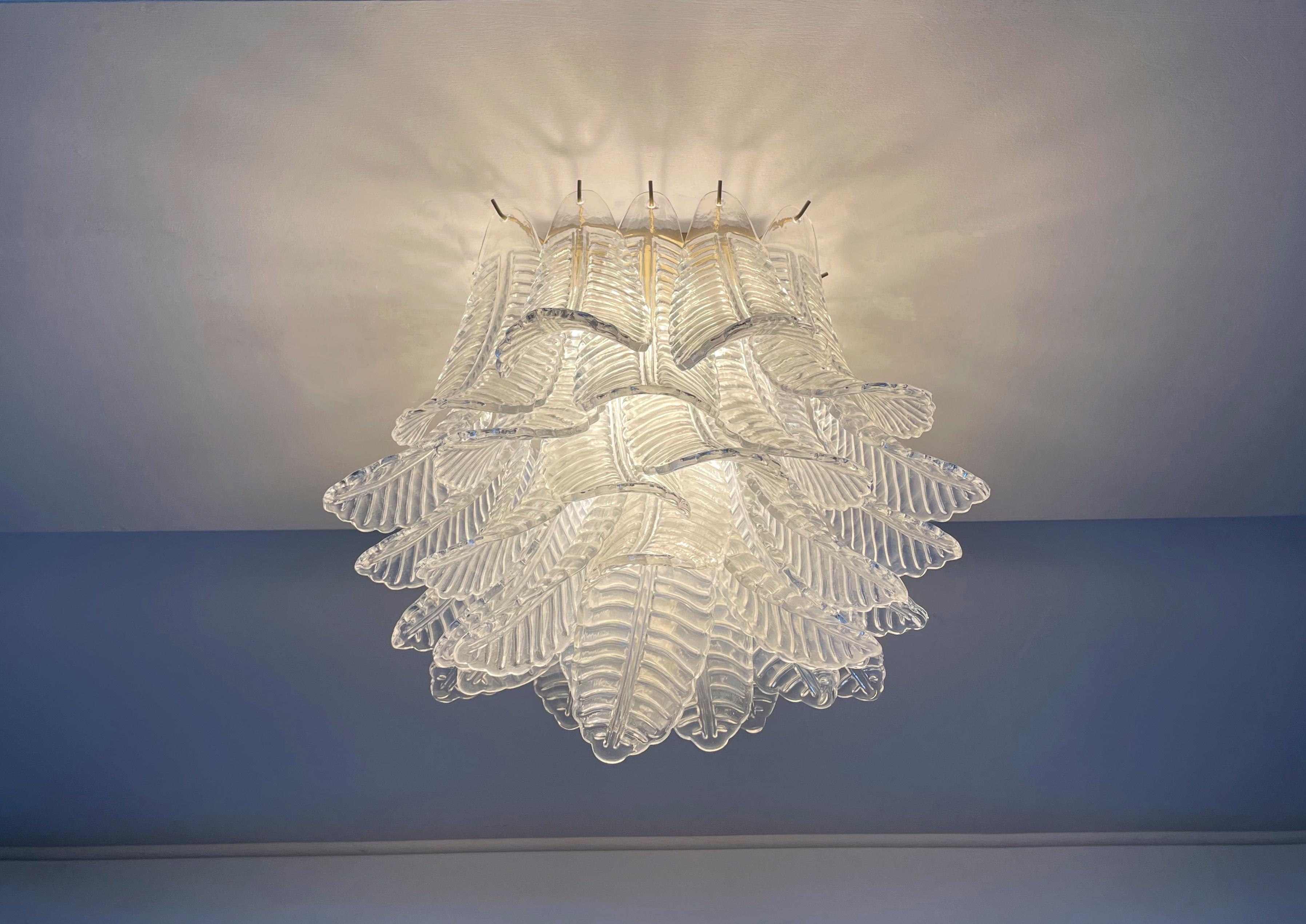 Murano ceiling lamp – 32 transparent felci glasses in vendita 5
