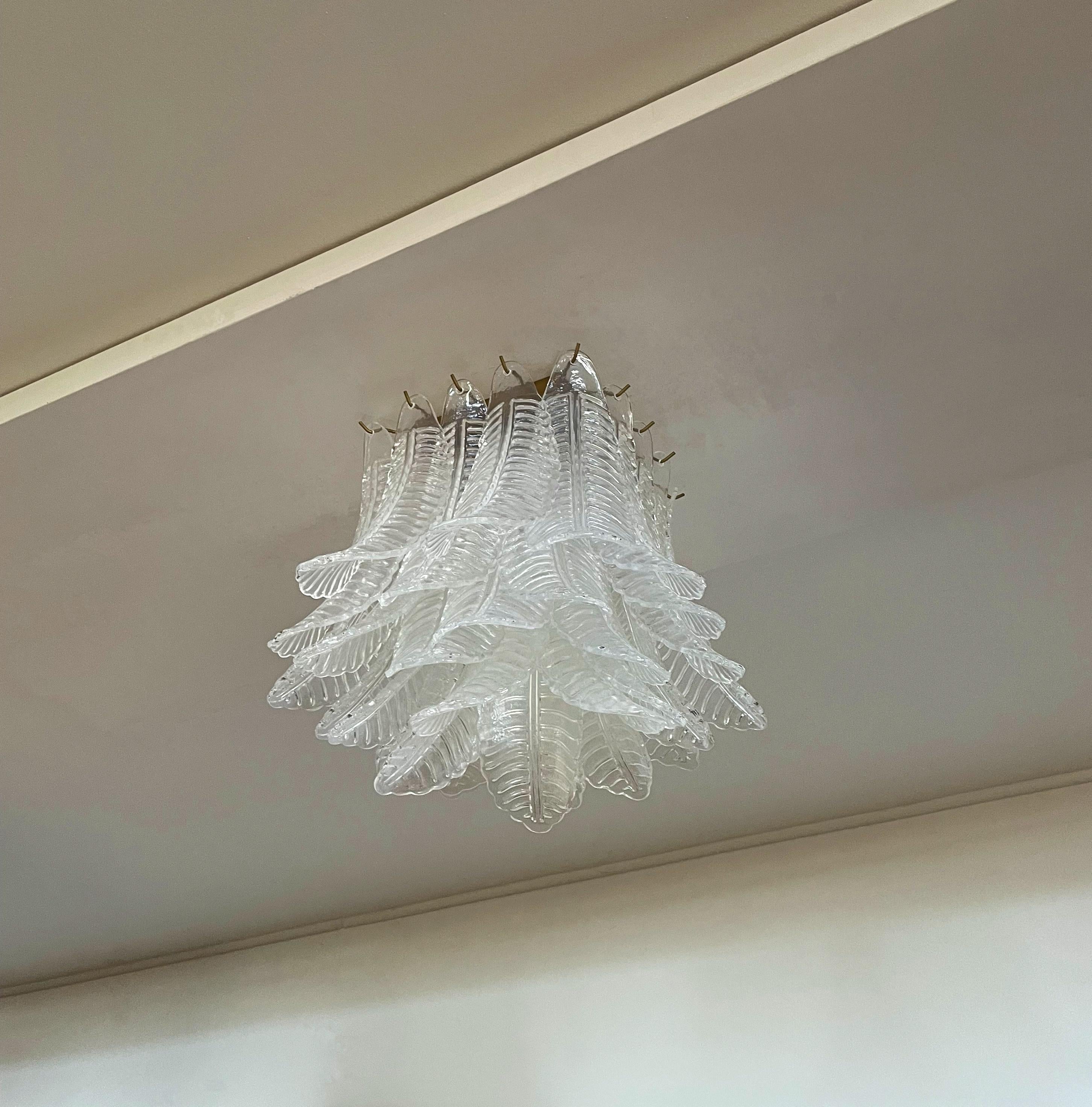 Italian Murano ceiling lamp – 32 transparent felci glasses in vendita