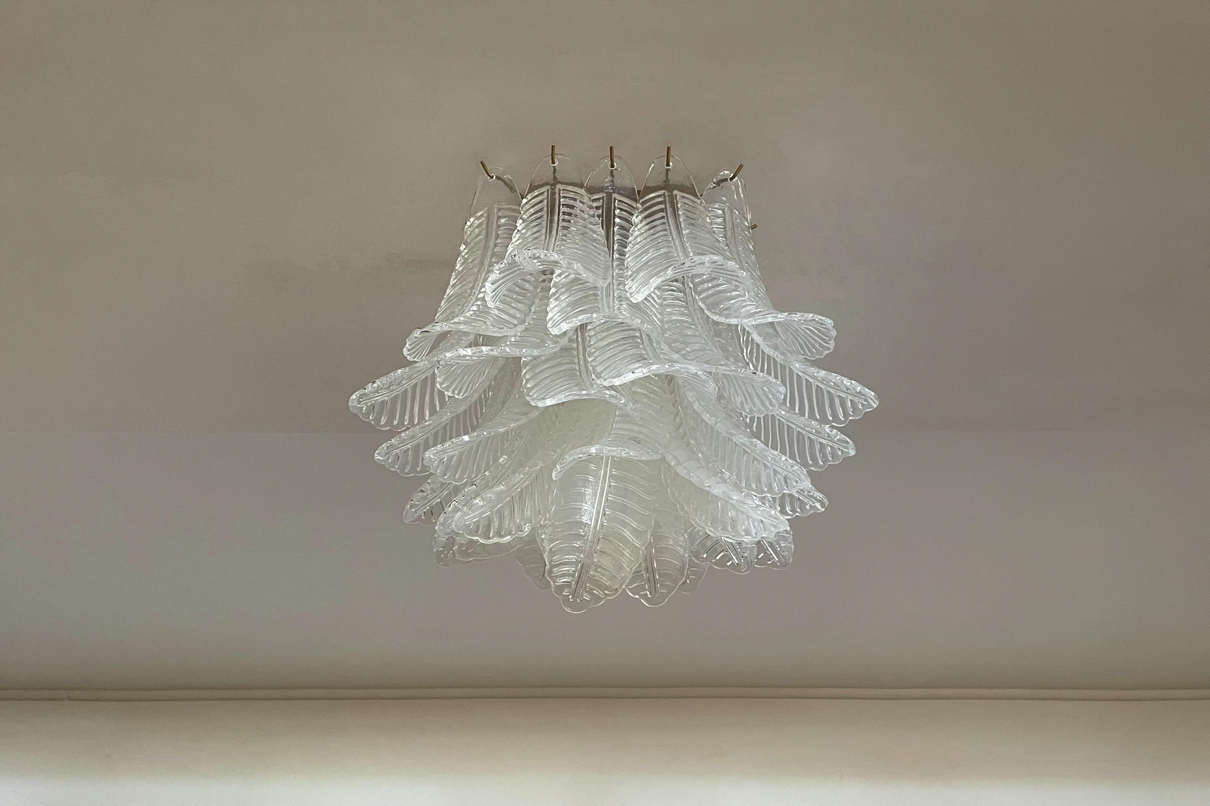 Galvanizzato Murano ceiling lamp – 32 transparent felci glasses in vendita