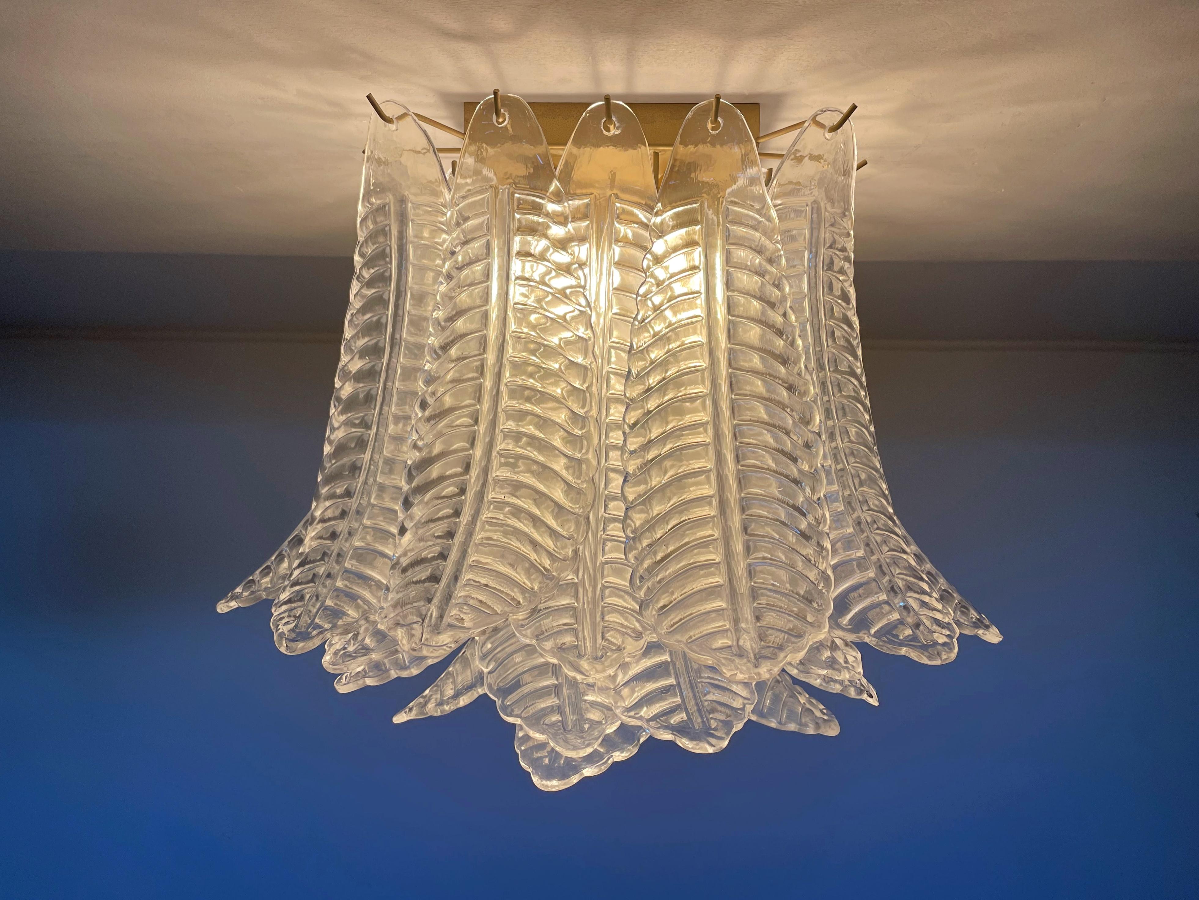 20th Century Murano ceiling lamp – 32 transparent felci glasses in vendita