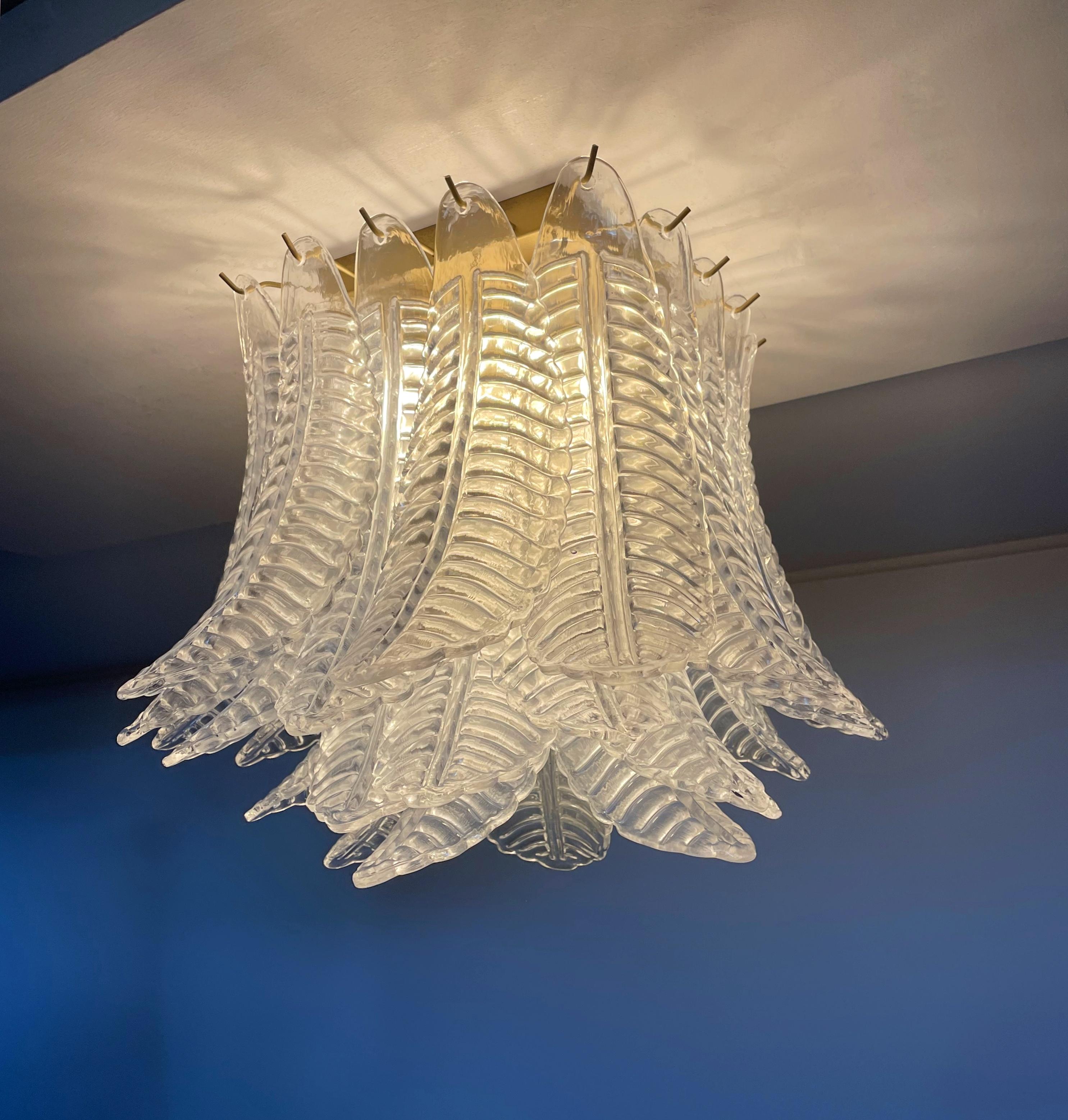 Vetro artistico Murano ceiling lamp – 32 transparent felci glasses in vendita