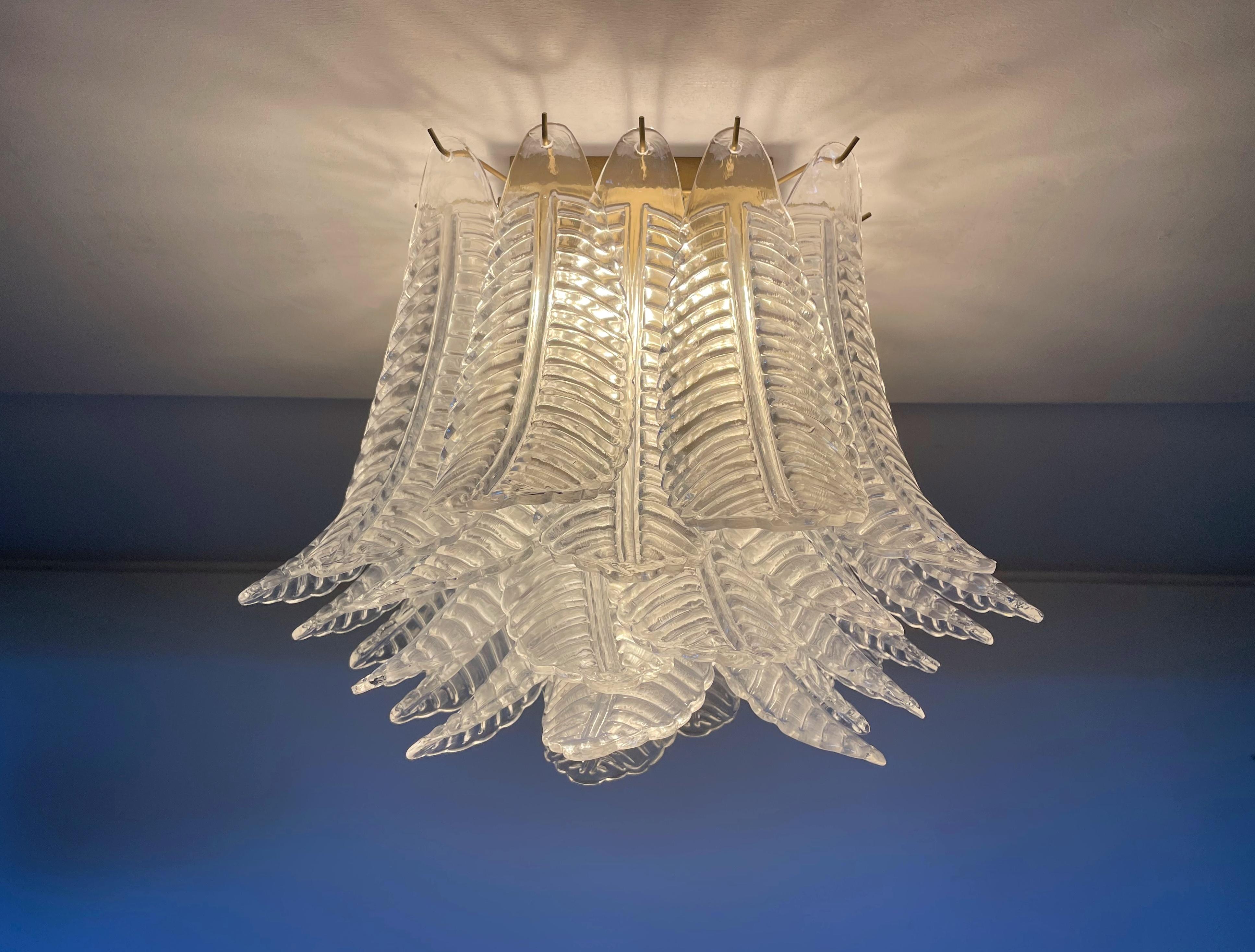 Murano ceiling lamp – 32 transparent felci glasses in vendita 1
