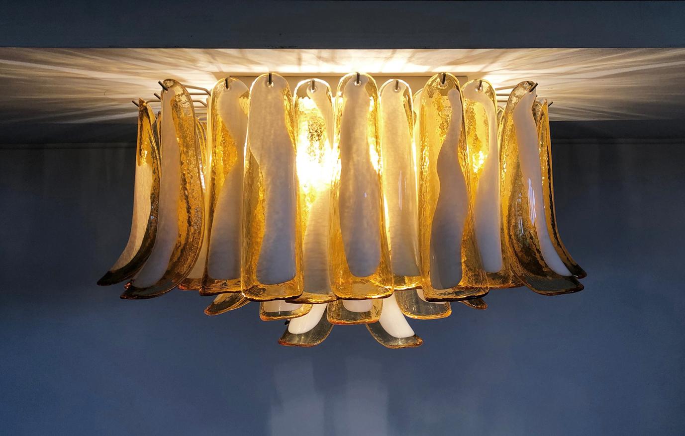Murano Ceiling Lamp, 64 Caramel Lattimo Glass Petal For Sale 3