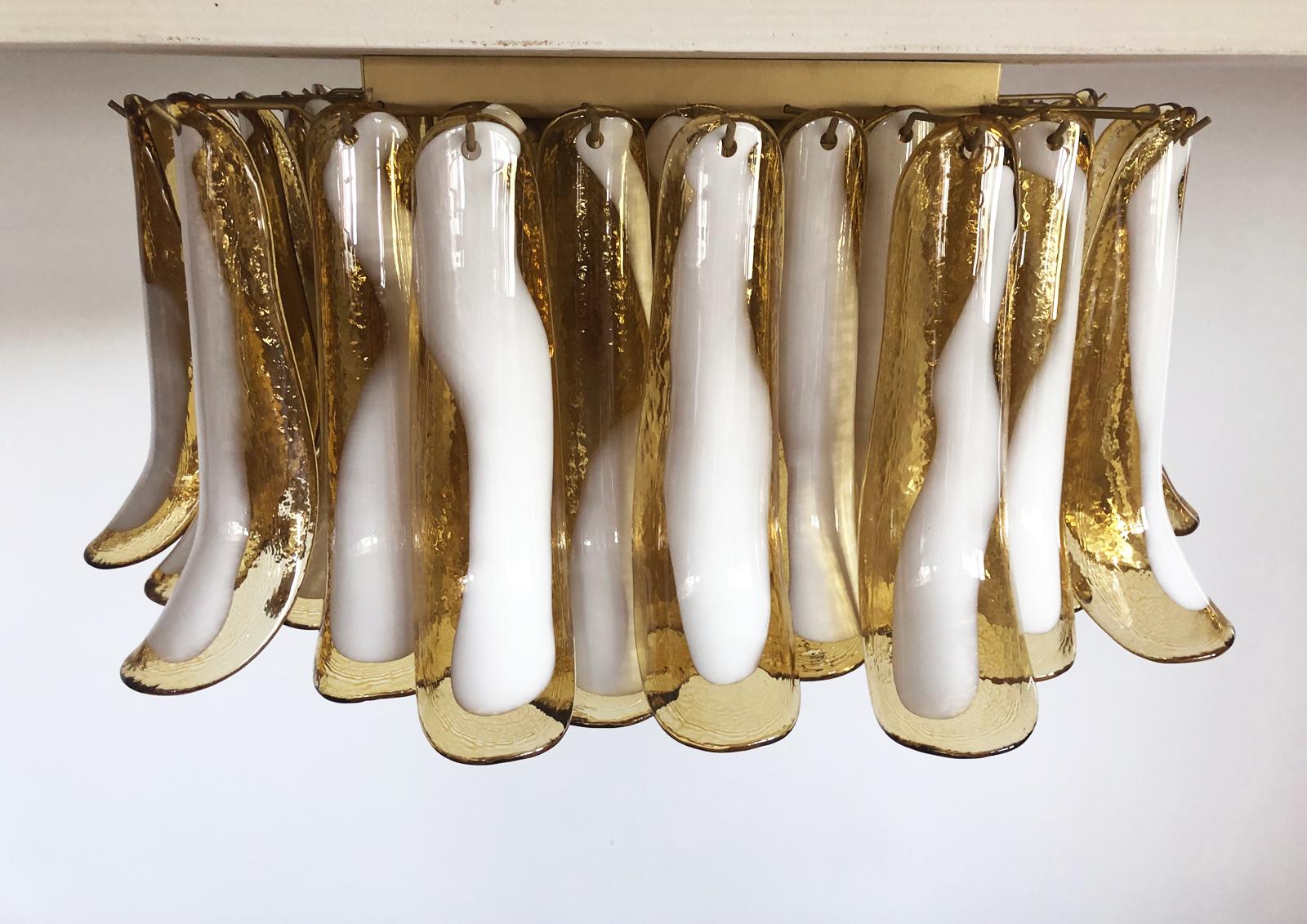 Mid-Century Modern Murano Ceiling Lamp, 64 Caramel Lattimo Glass Petal