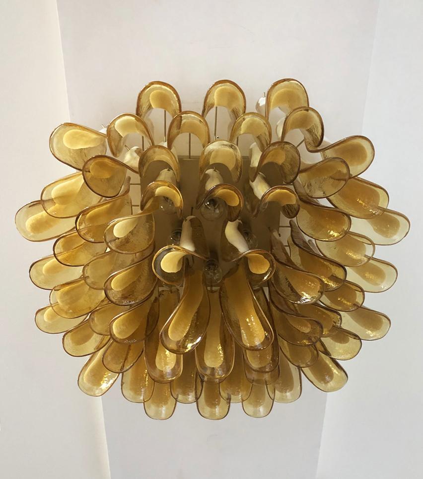 Late 20th Century Murano Ceiling Lamp, 64 Caramel Lattimo Glass Petal