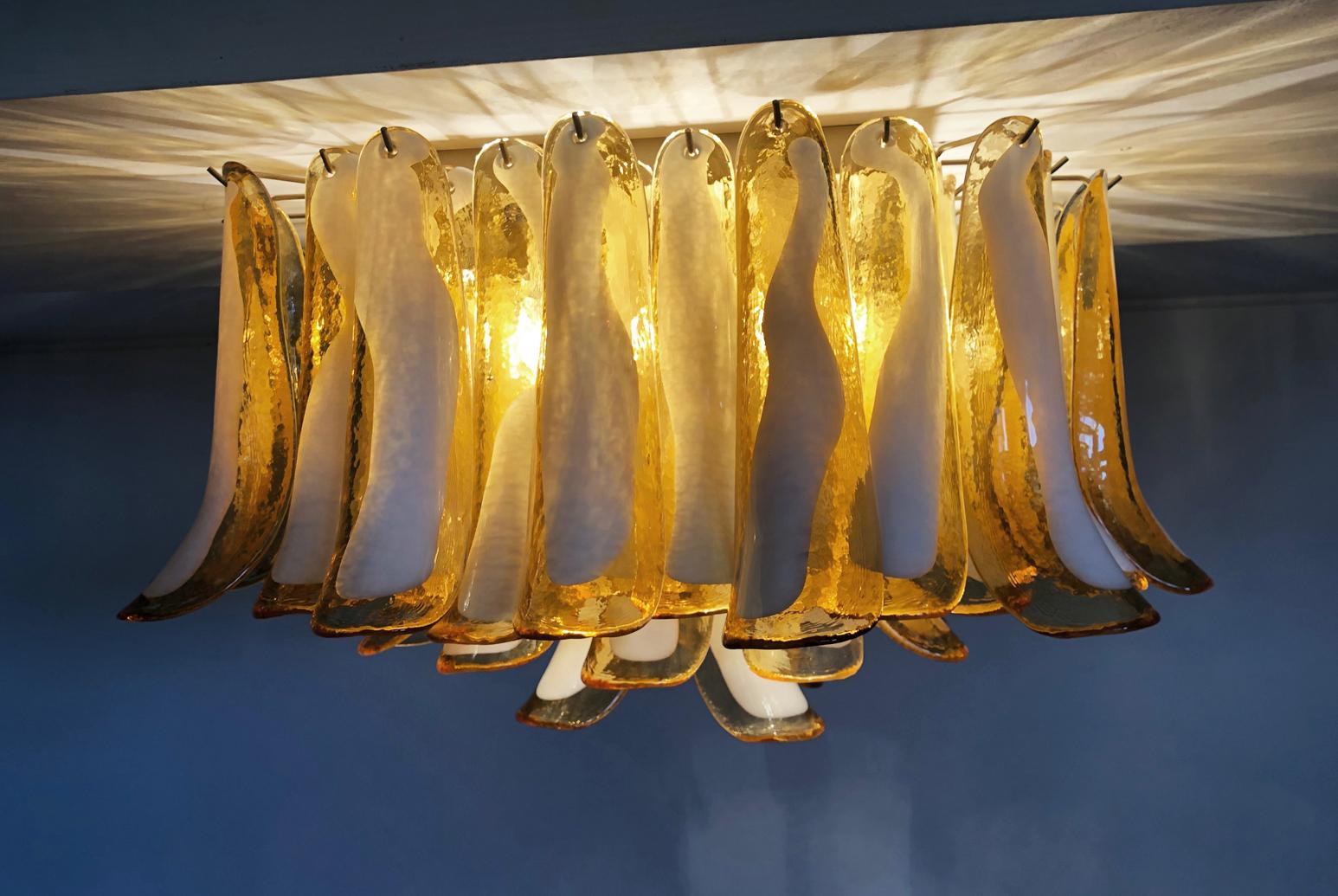 Murano Ceiling Lamp, 64 Caramel Lattimo Glass Petal For Sale 1