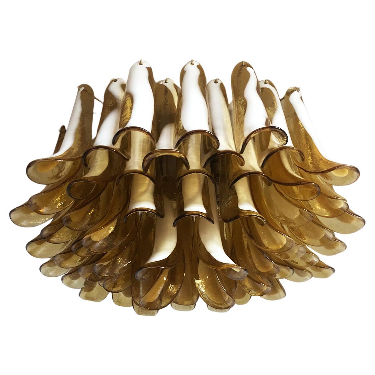 Murano Ceiling Lamp, 64 Caramel Lattimo Glass Petal For Sale